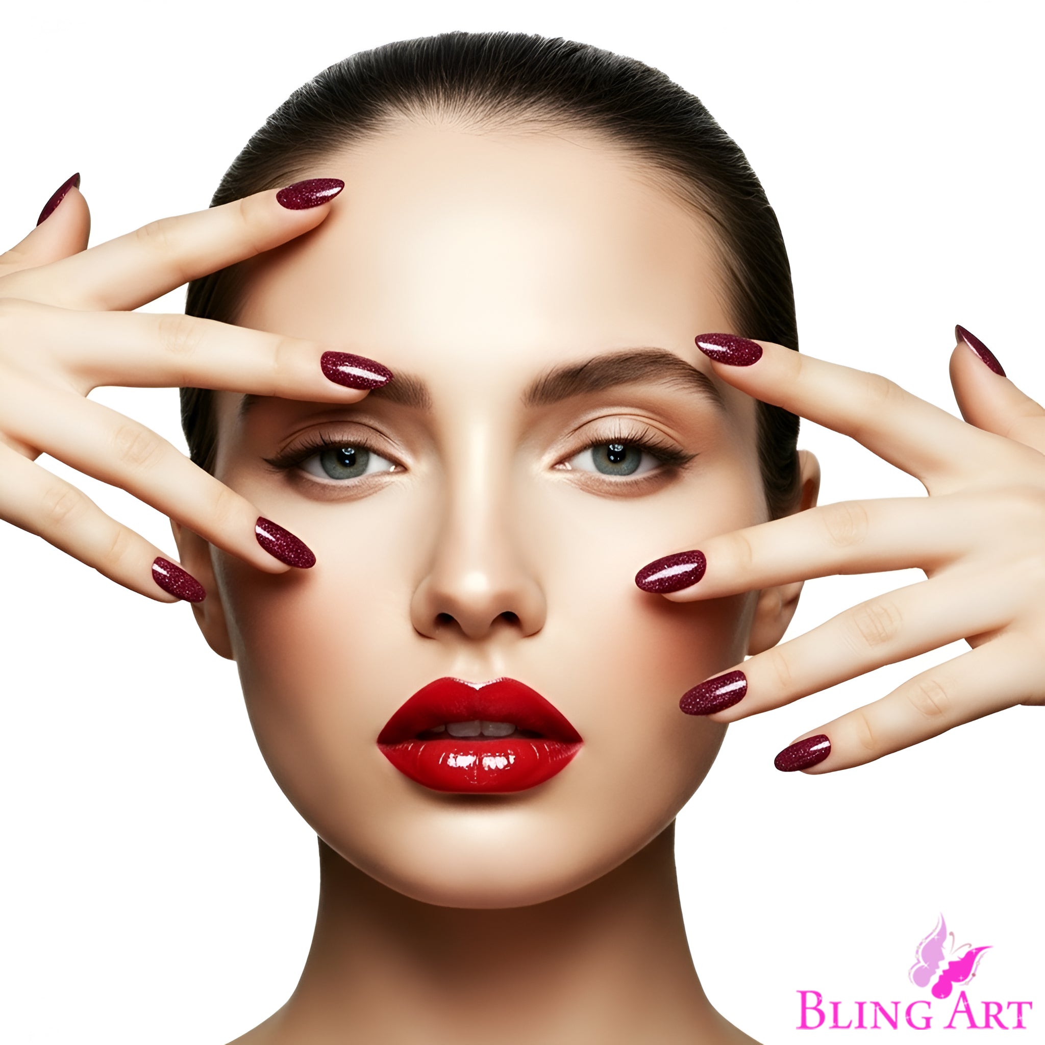 False Nails by Bling Art Red Brown Gel Oval Medium  Acrylic Tips with Glue