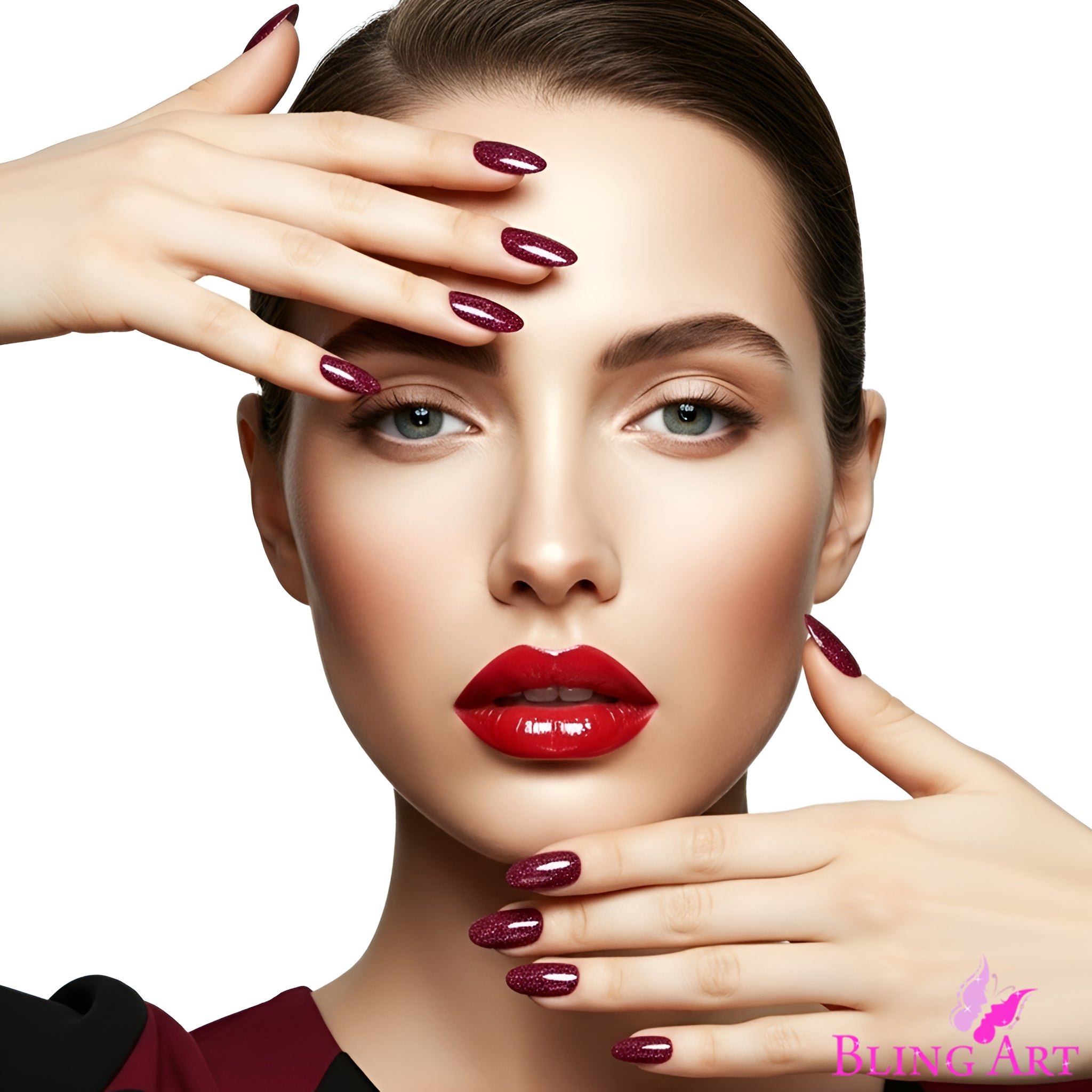 False Nails by Bling Art Red Brown Gel Oval Medium  Acrylic Tips with Glue