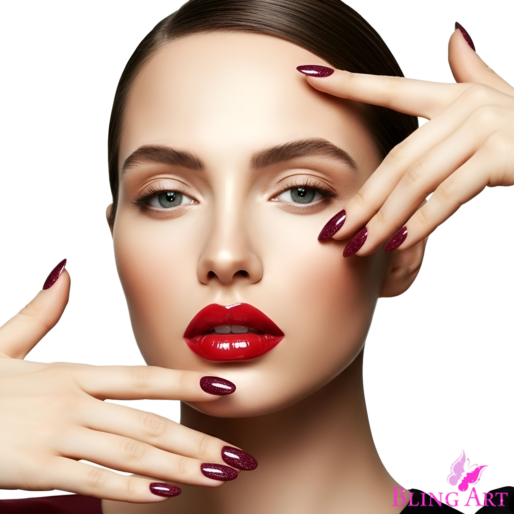 False Nails by Bling Art Red Brown Gel Oval Medium  Acrylic Tips with Glue