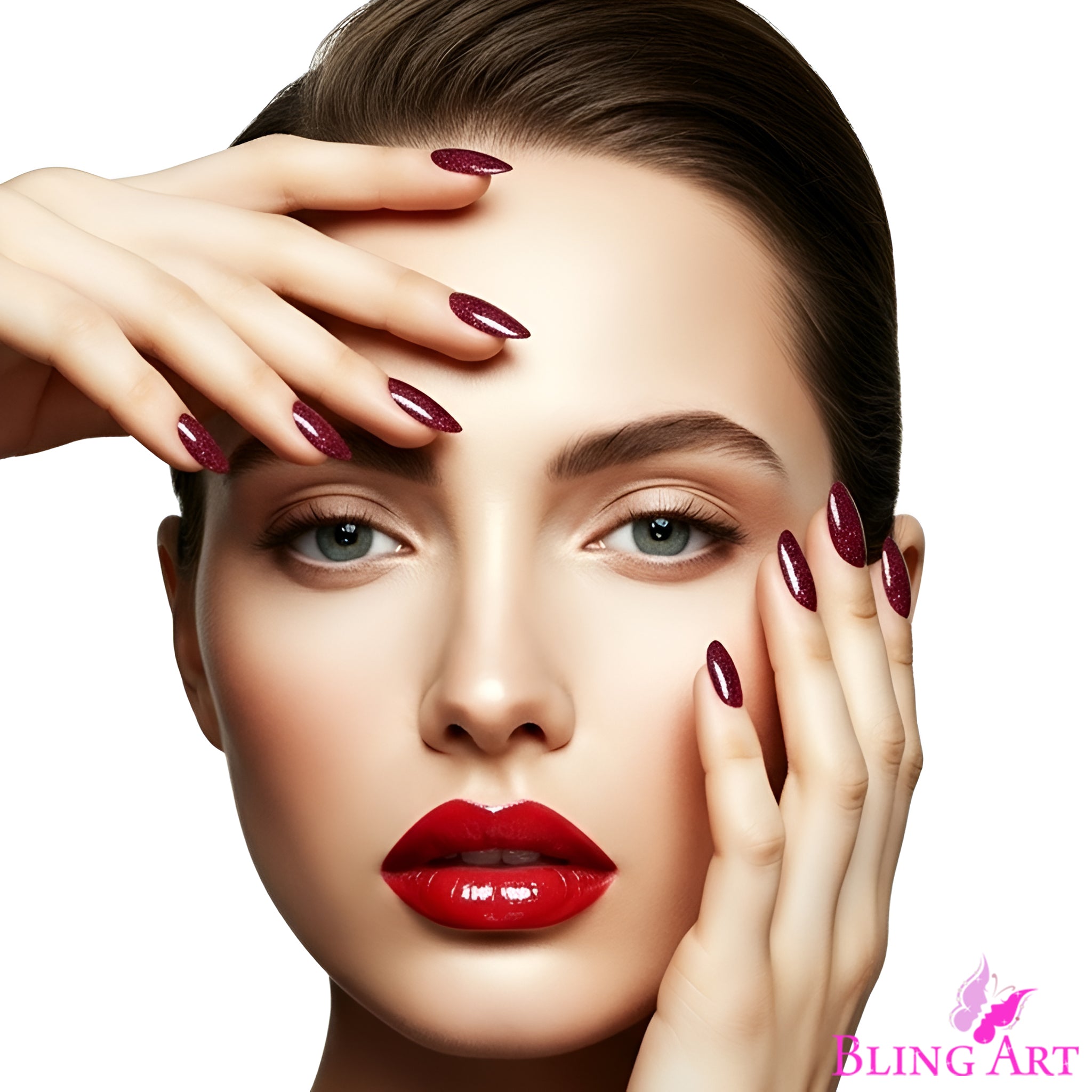 False Nails by Bling Art Red Brown Gel Oval Medium  Acrylic Tips with Glue