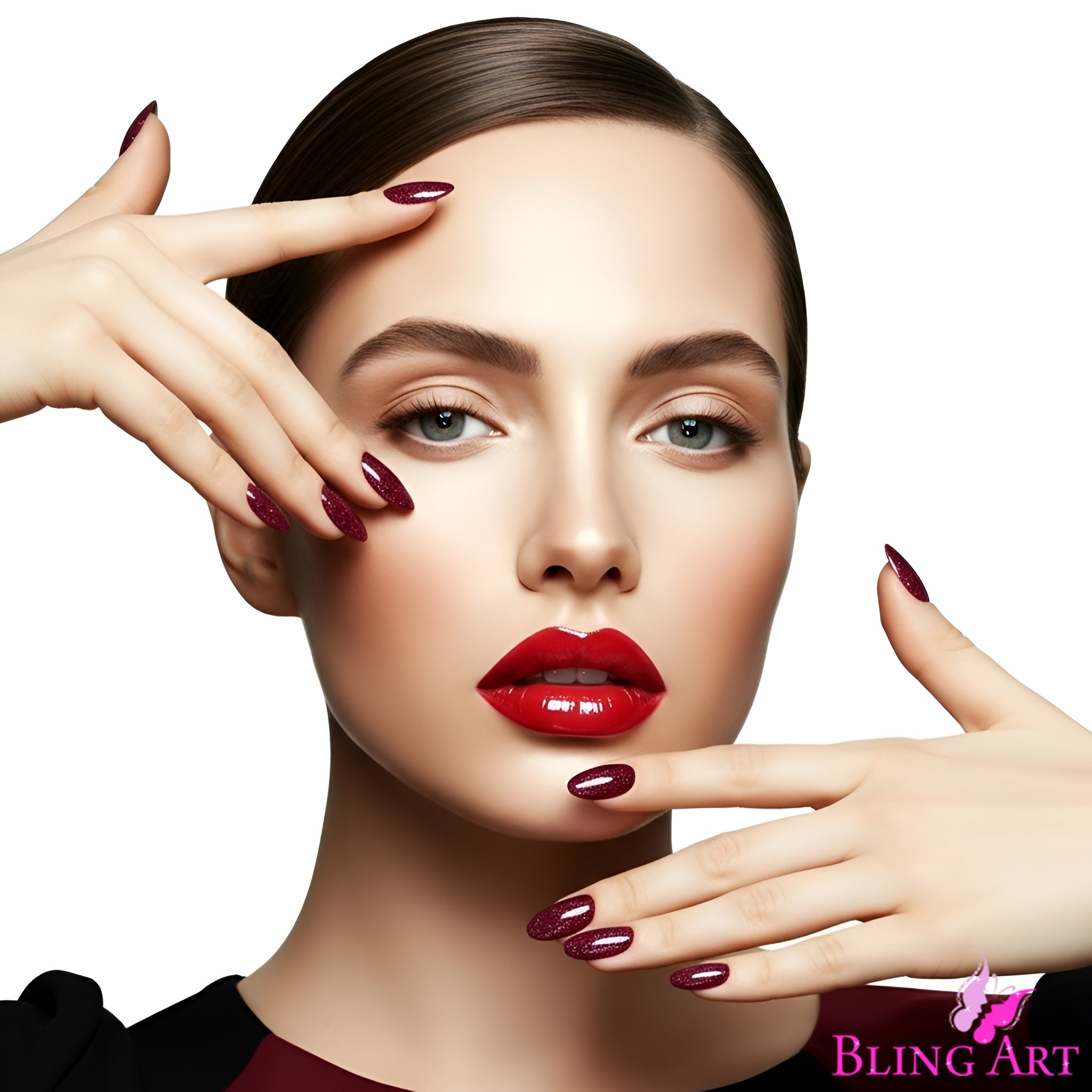 False Nails by Bling Art Red Brown Gel Oval Medium  Acrylic Tips with Glue