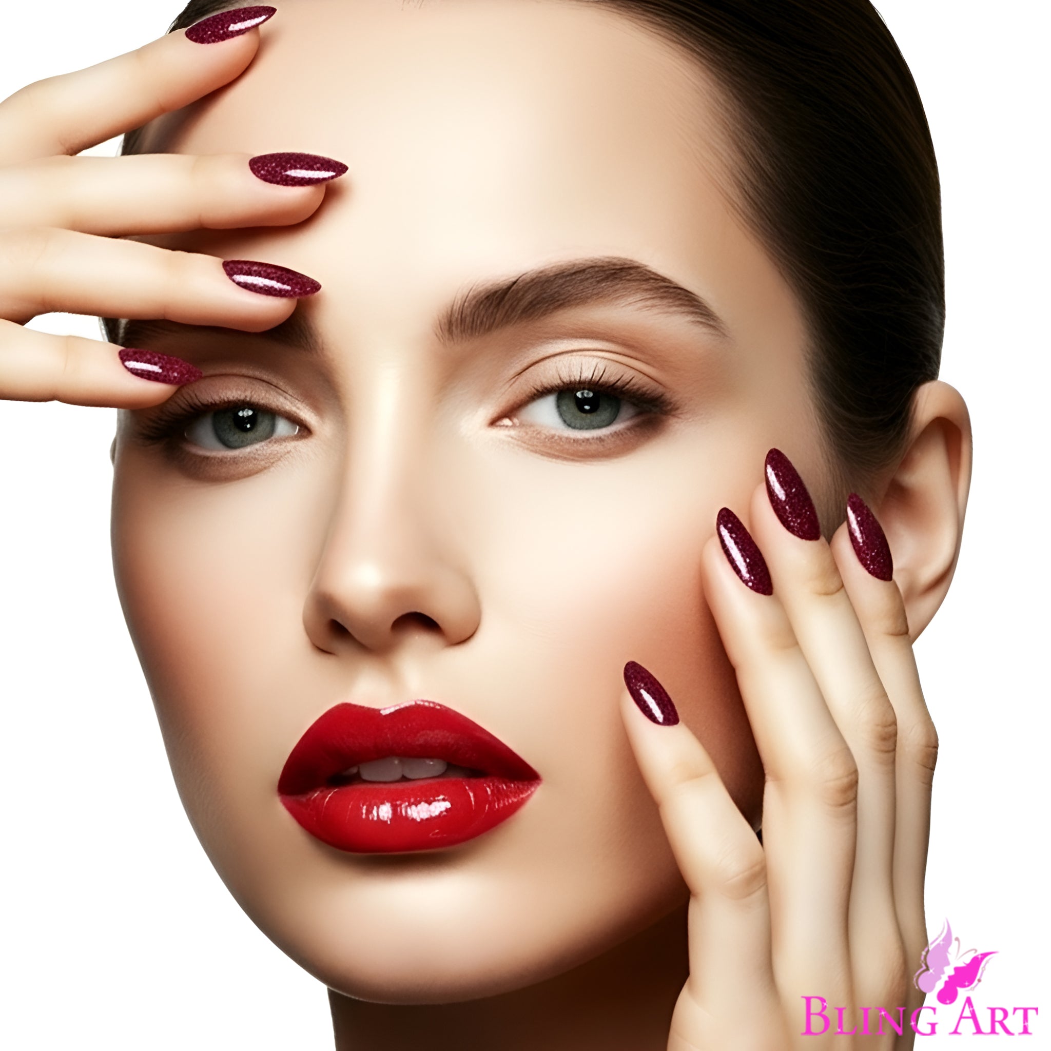 False Nails by Bling Art Red Brown Gel Oval Medium  Acrylic Tips with Glue