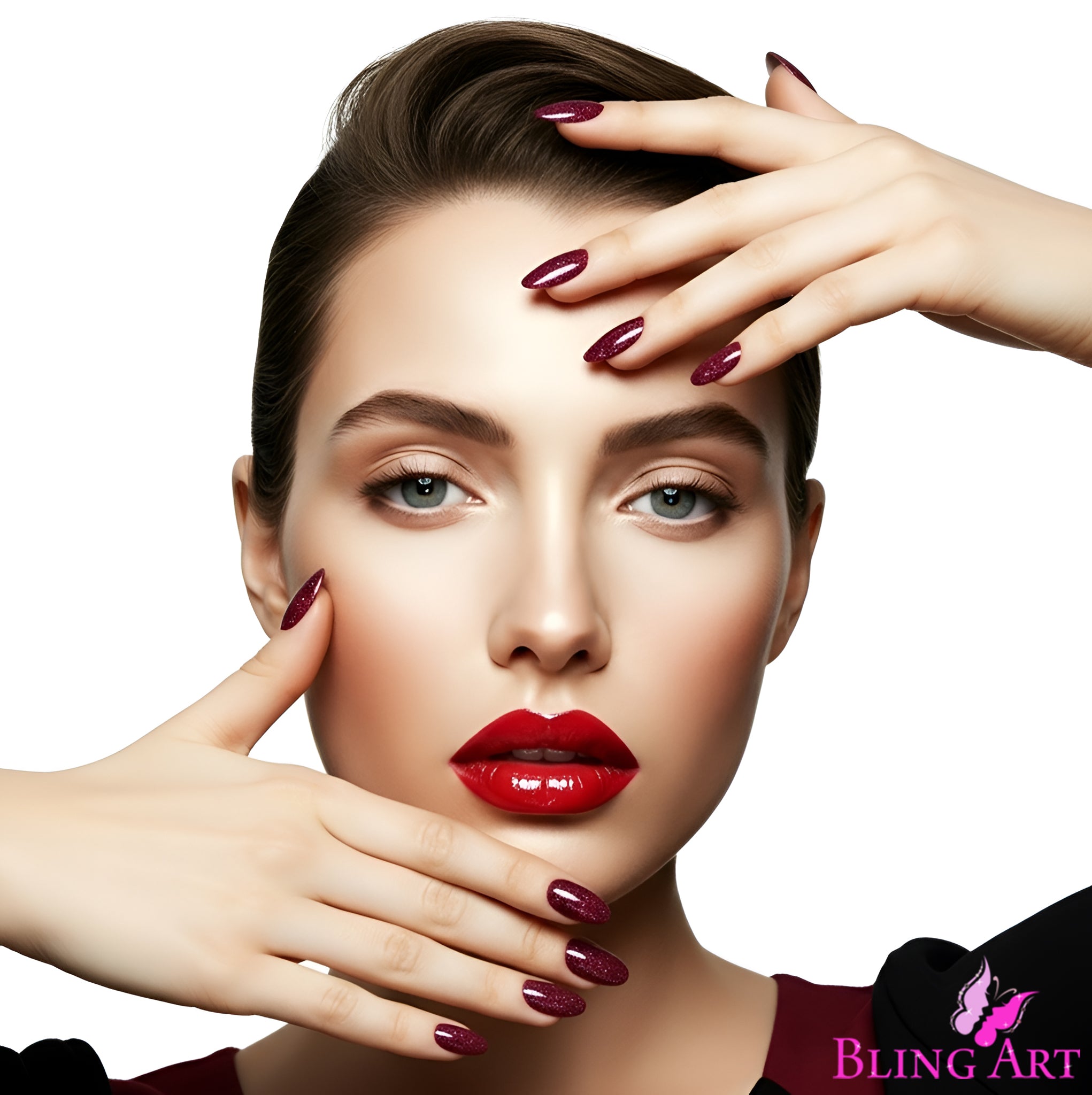 False Nails by Bling Art Red Brown Gel Oval Medium  Acrylic Tips with Glue