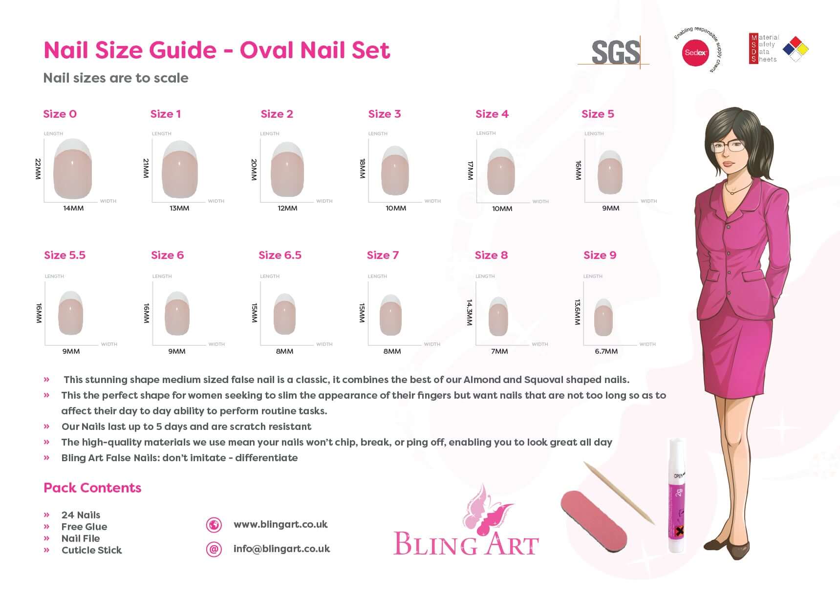 False Nails by Bling Art Black Gel Oval Medium 24 Fake Acrylic Tips