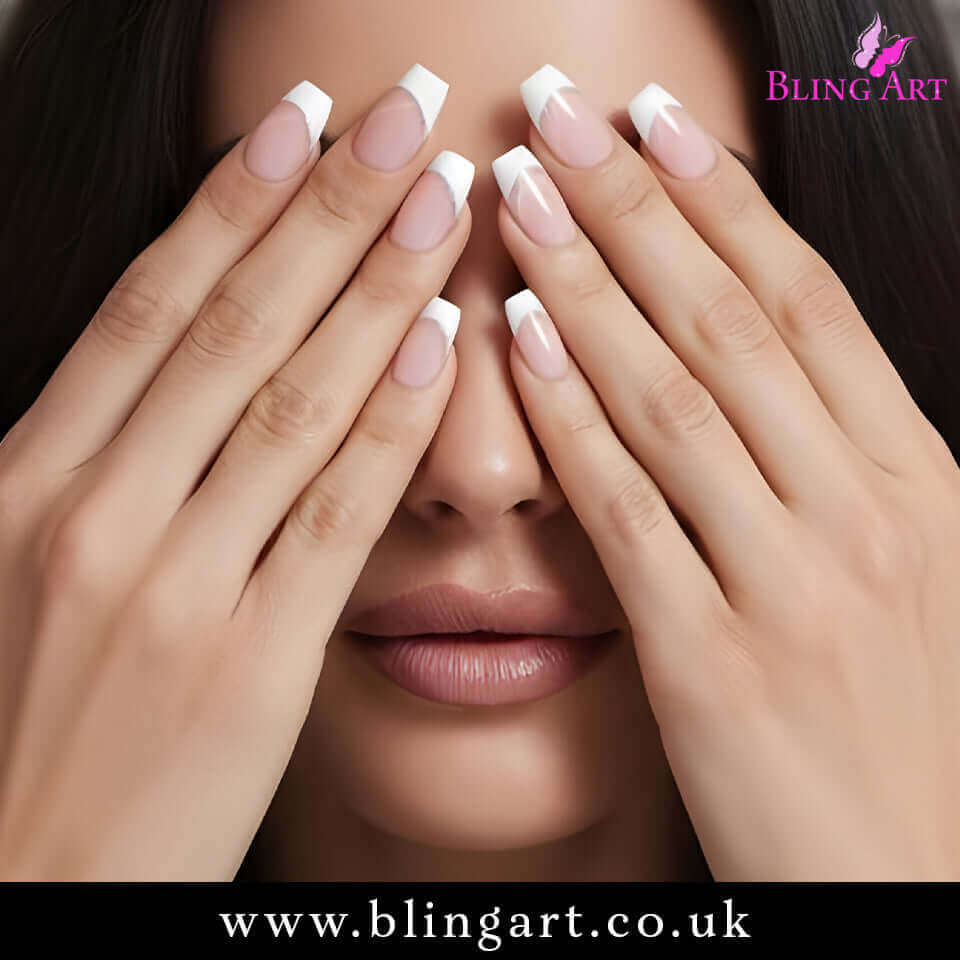 False Nails by Bling Art White Polished Ballerina Coffin Fake French Nail Tips