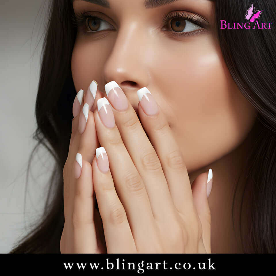 False Nails by Bling Art White Polished Ballerina Coffin Fake French Nail Tips