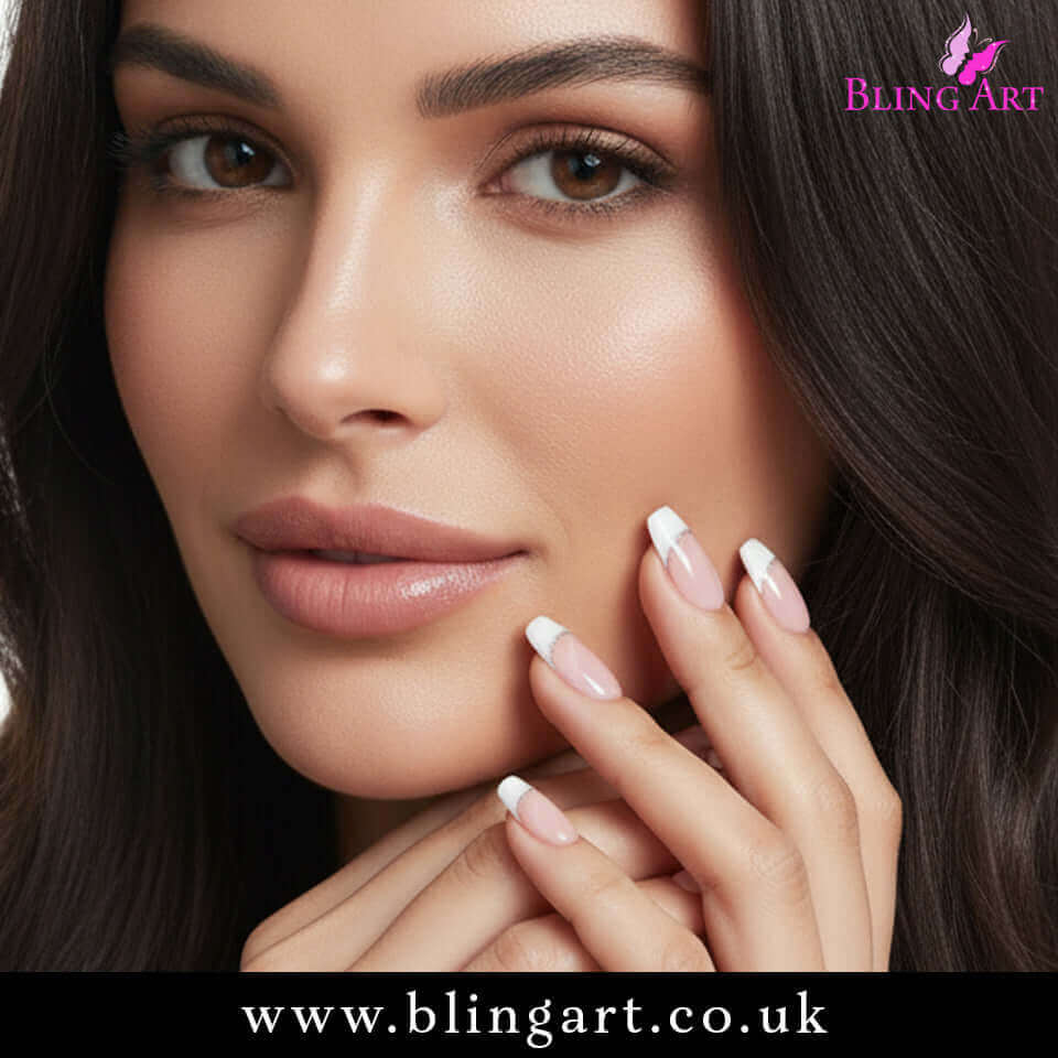 False Nails by Bling Art White Polished Ballerina Coffin Fake French Nail Tips