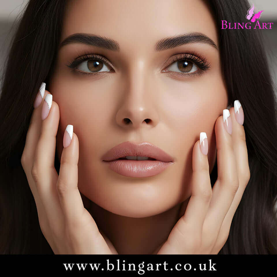 False Nails by Bling Art White Polished Ballerina Coffin Fake French Nail Tips