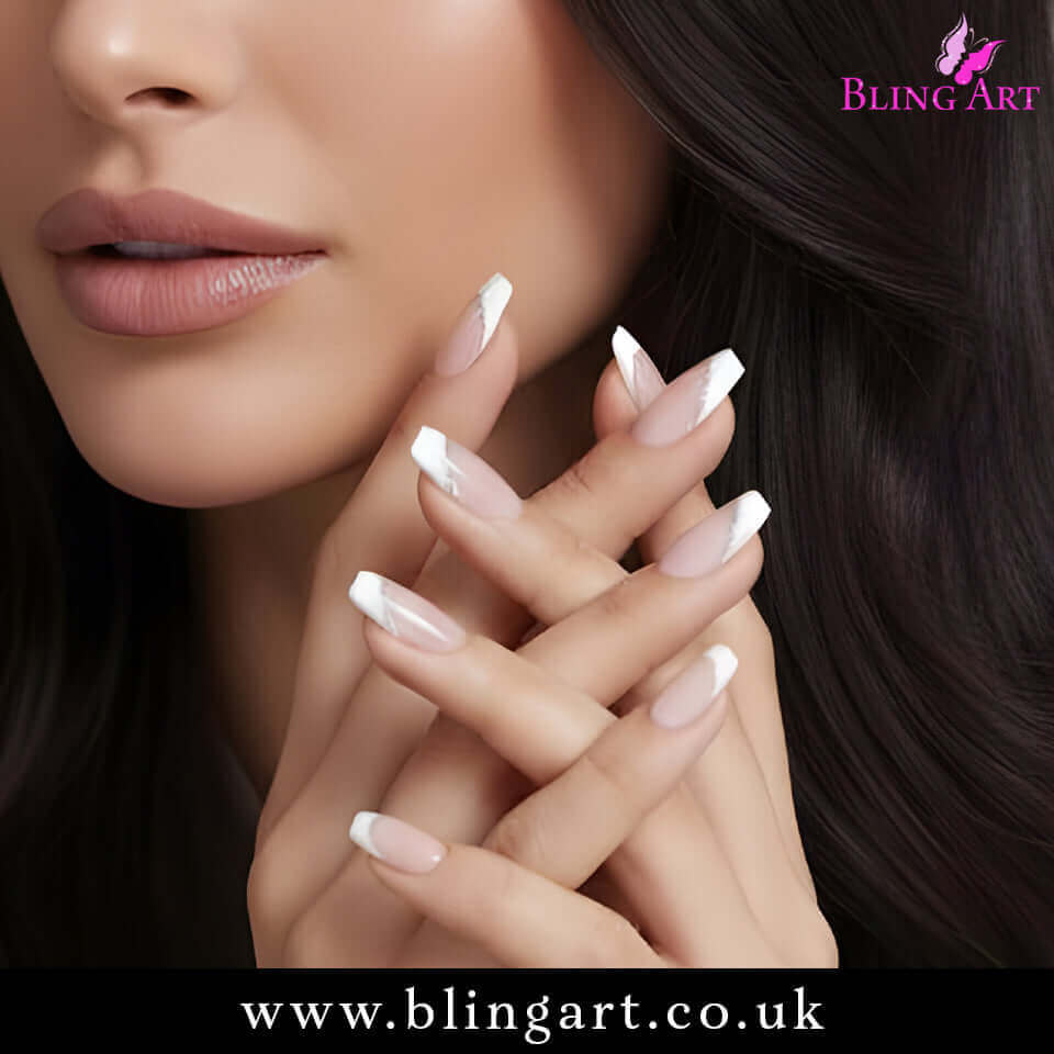 False Nails by Bling Art White Polished Ballerina Coffin Fake French Nail Tips