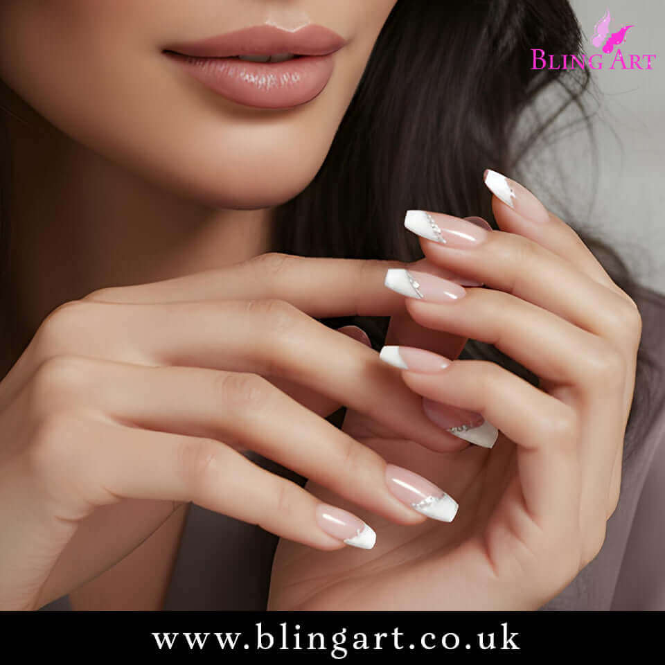 False Nails by Bling Art White Polished Ballerina Coffin Fake French Nail Tips