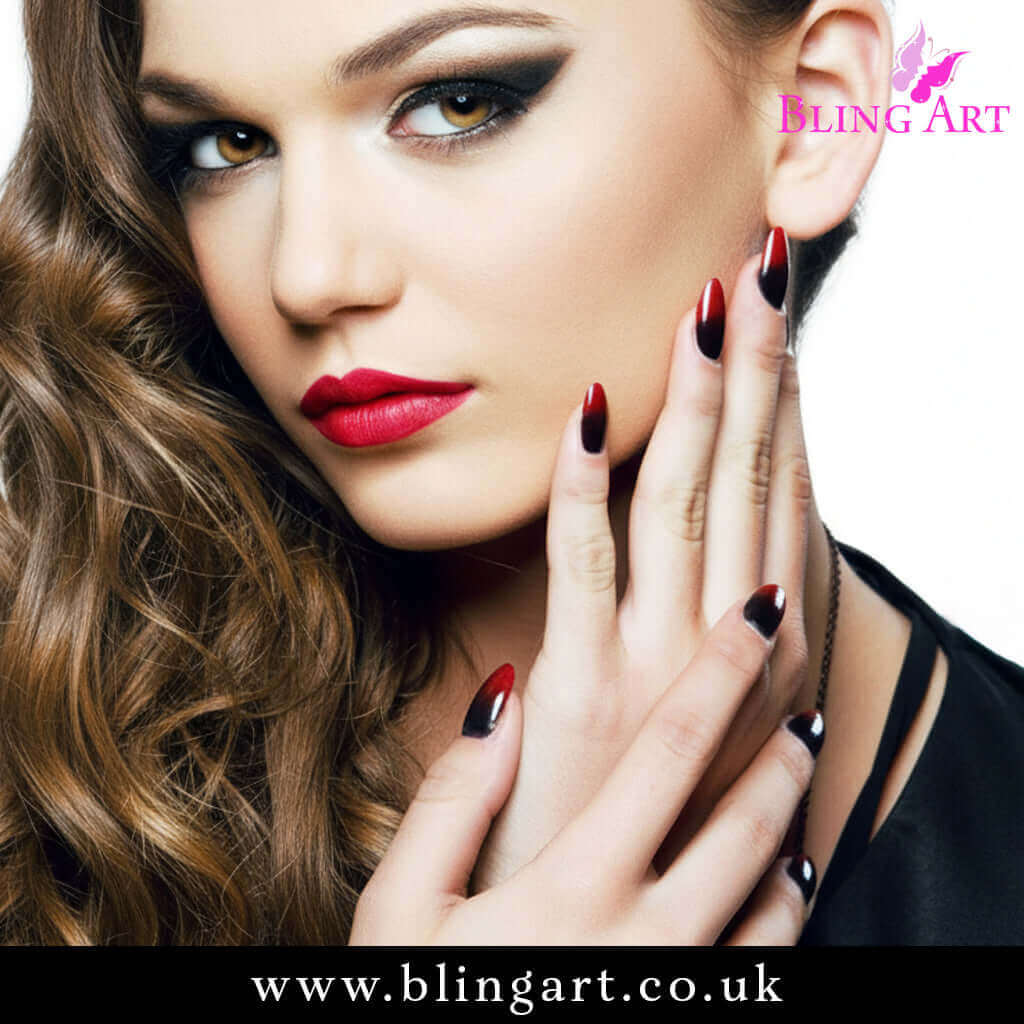 Multipack - False Nails by Bling Art Red Black Almond Stiletto Acrylic 24 Fake Long Tips