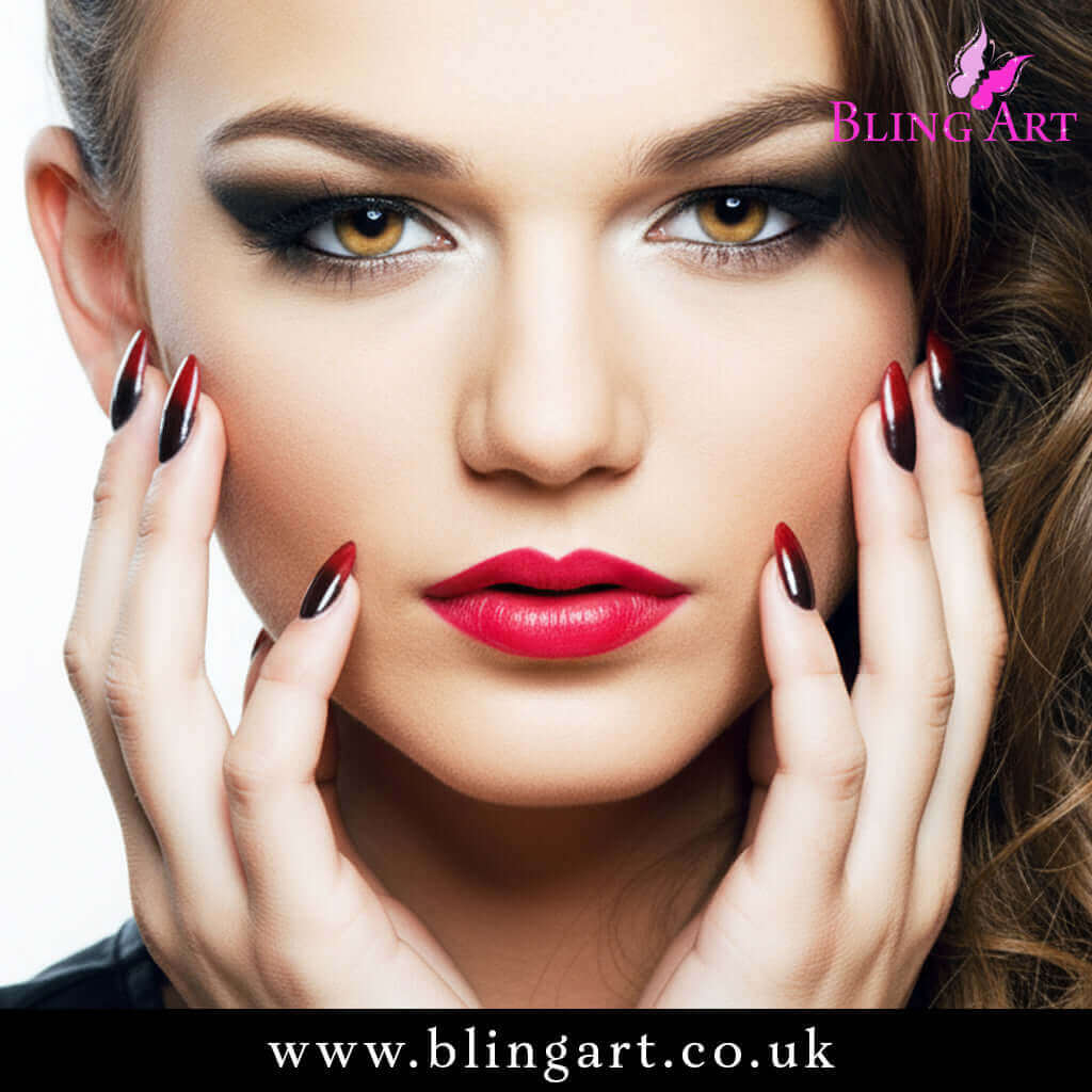 Multipack - False Nails by Bling Art Red Black Almond Stiletto Acrylic 24 Fake Long Tips