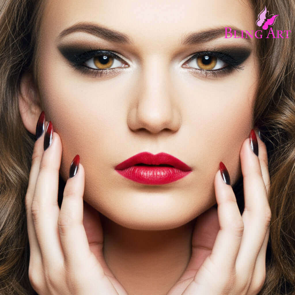 Multipack - False Nails by Bling Art Red Black Almond Stiletto Acrylic 24 Fake Long Tips