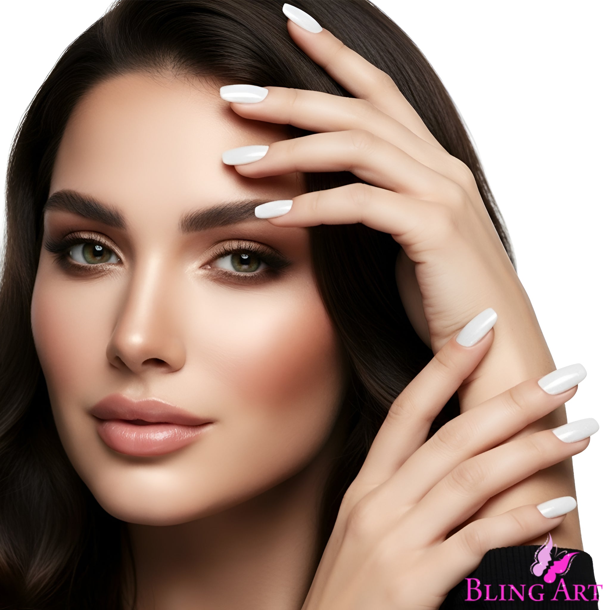 False Nails by Bling Art White Gel Ballerina Coffin 24 Fake Long Acrylic Tips