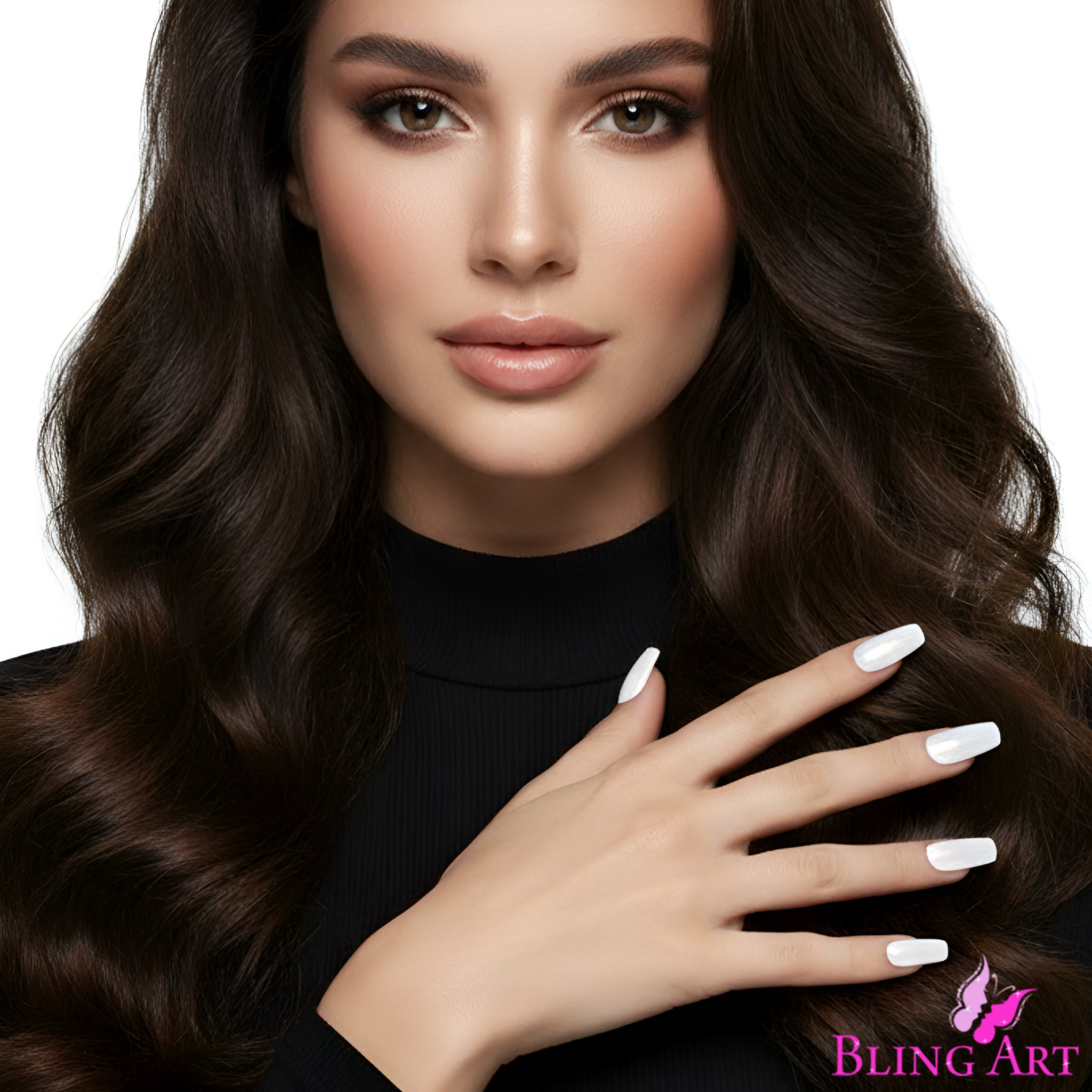 False Nails by Bling Art White Gel Ballerina Coffin 24 Fake Long Acrylic Tips