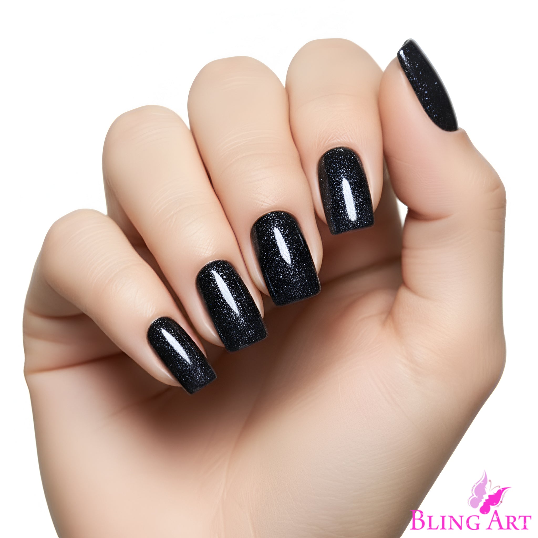 False Nails by Bling Art Black Gel French Squoval 24 Fake Medium Acrylic Tips