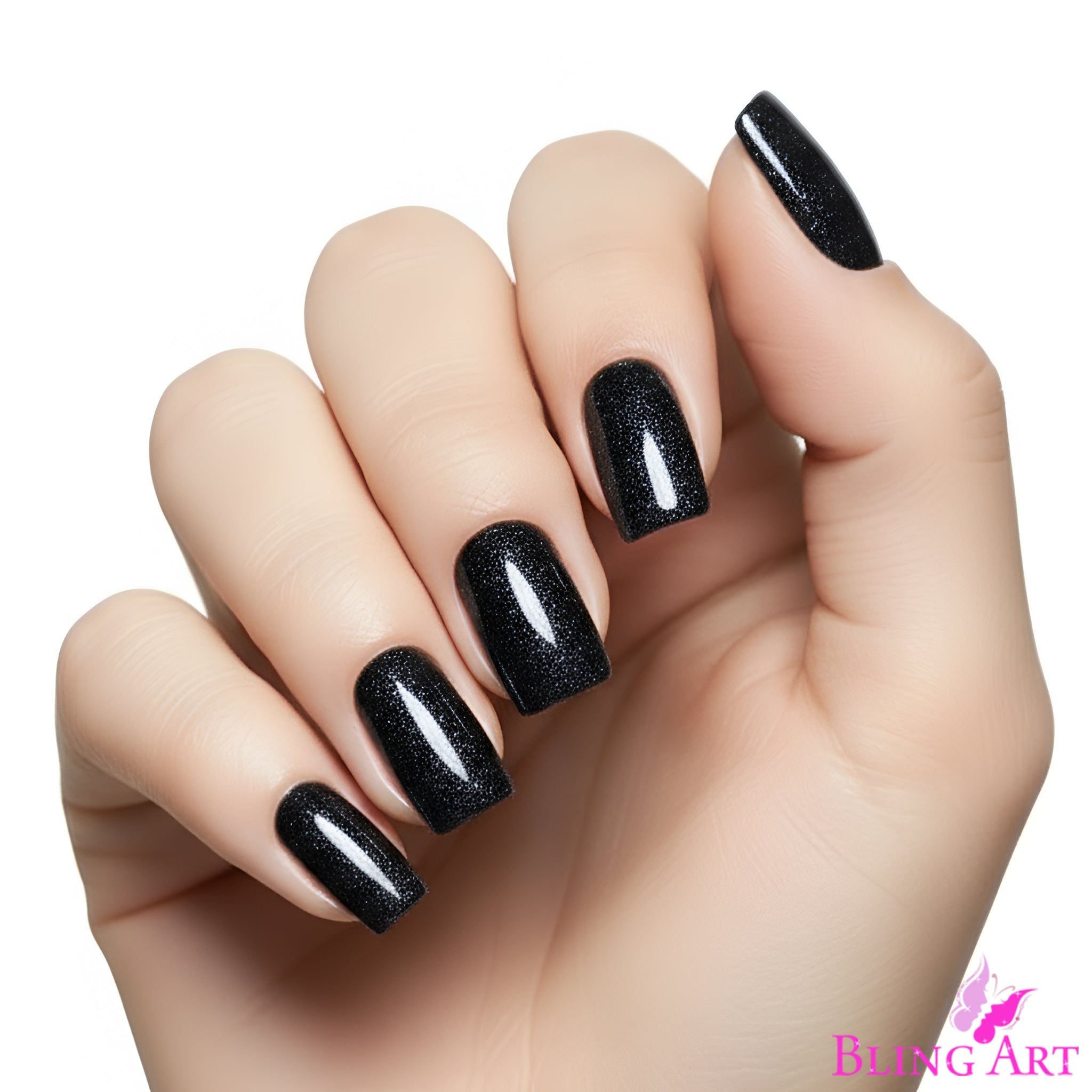 False Nails by Bling Art Black Gel French Squoval 24 Fake Medium Acrylic Tips