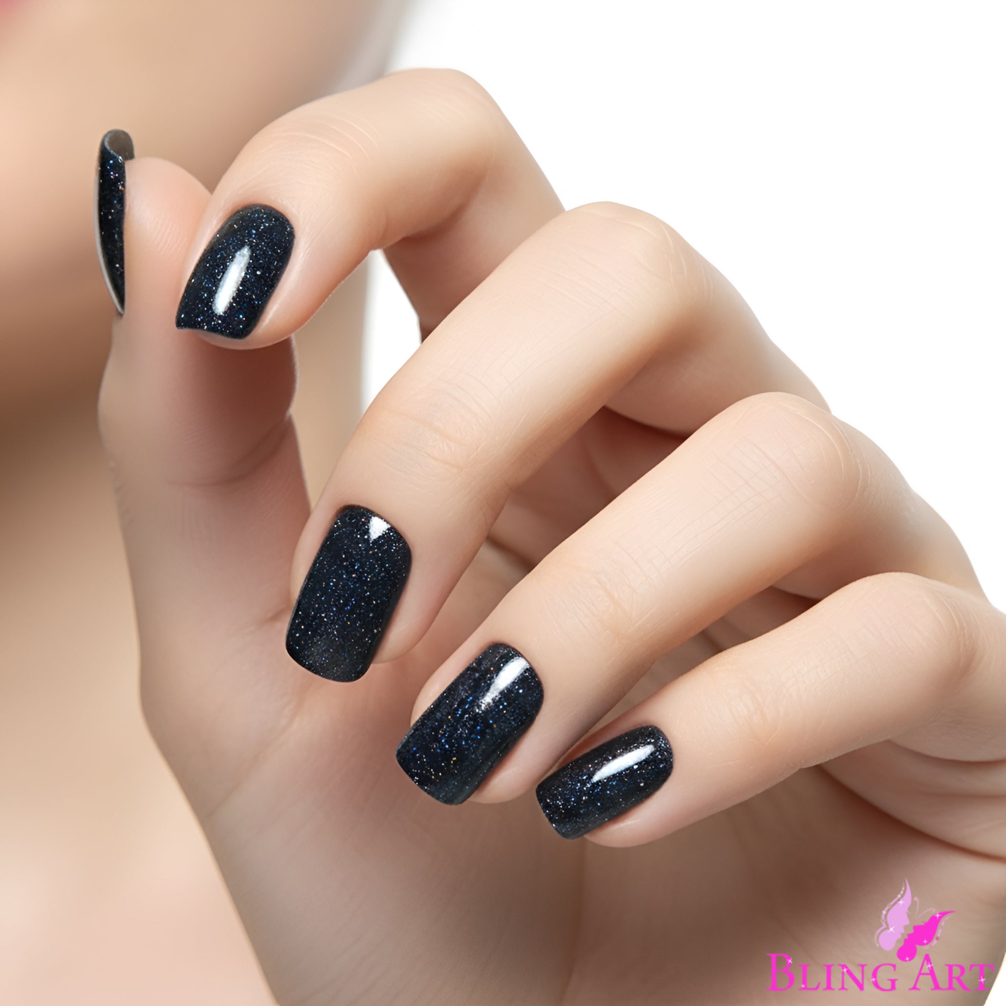 False Nails by Bling Art Black Gel French Squoval 24 Fake Medium Acrylic Tips