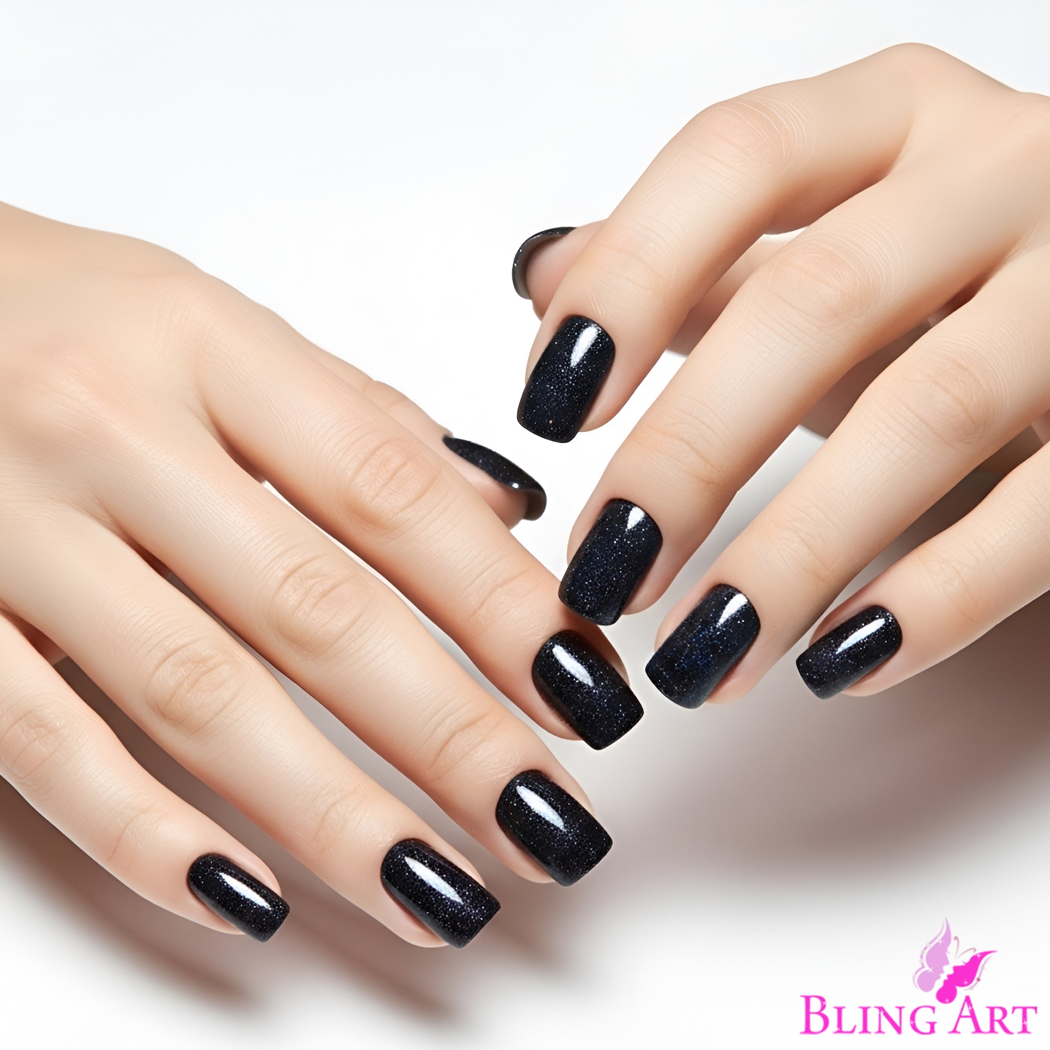 False Nails by Bling Art Black Gel French Squoval 24 Fake Medium Acrylic Tips