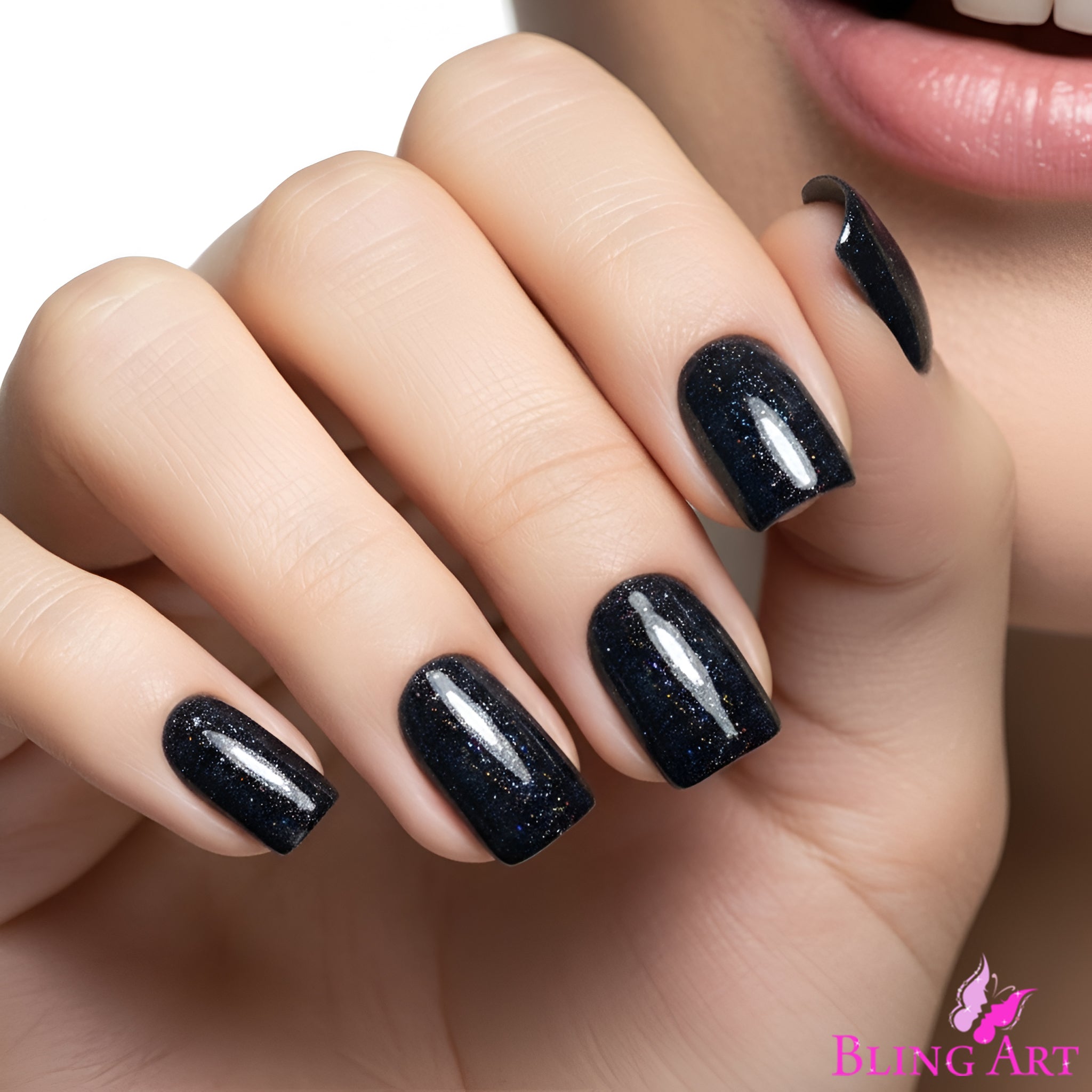 False Nails by Bling Art Black Gel French Squoval 24 Fake Medium Acrylic Tips