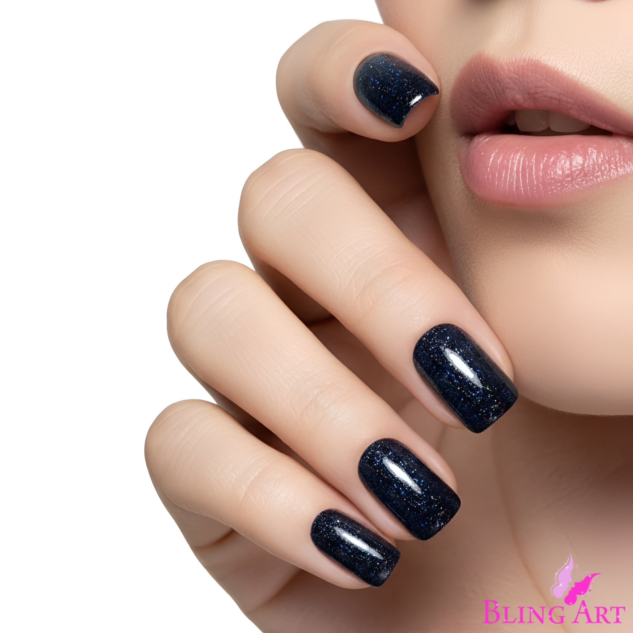 False Nails by Bling Art Black Gel French Squoval 24 Fake Medium Acrylic Tips