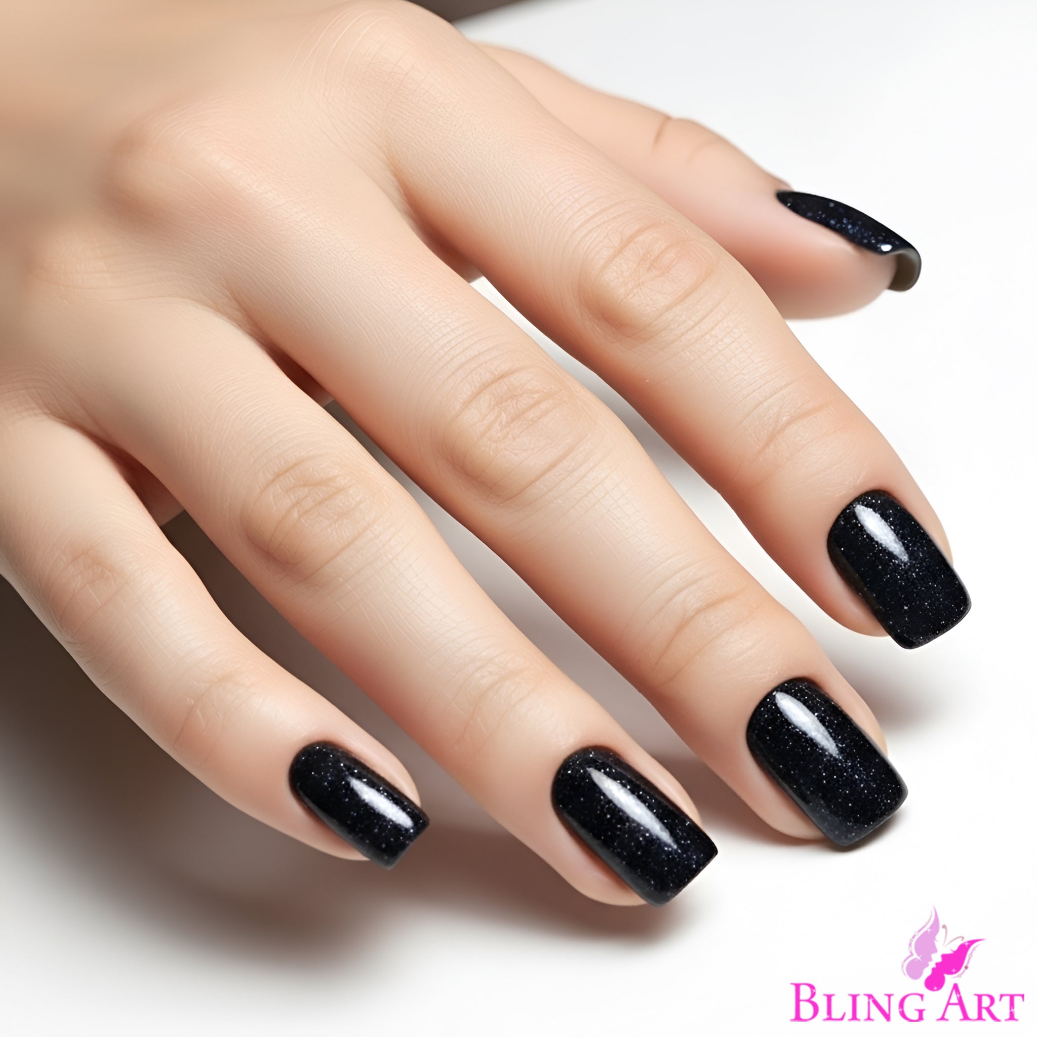 False Nails by Bling Art Black Gel French Squoval 24 Fake Medium Acrylic Tips