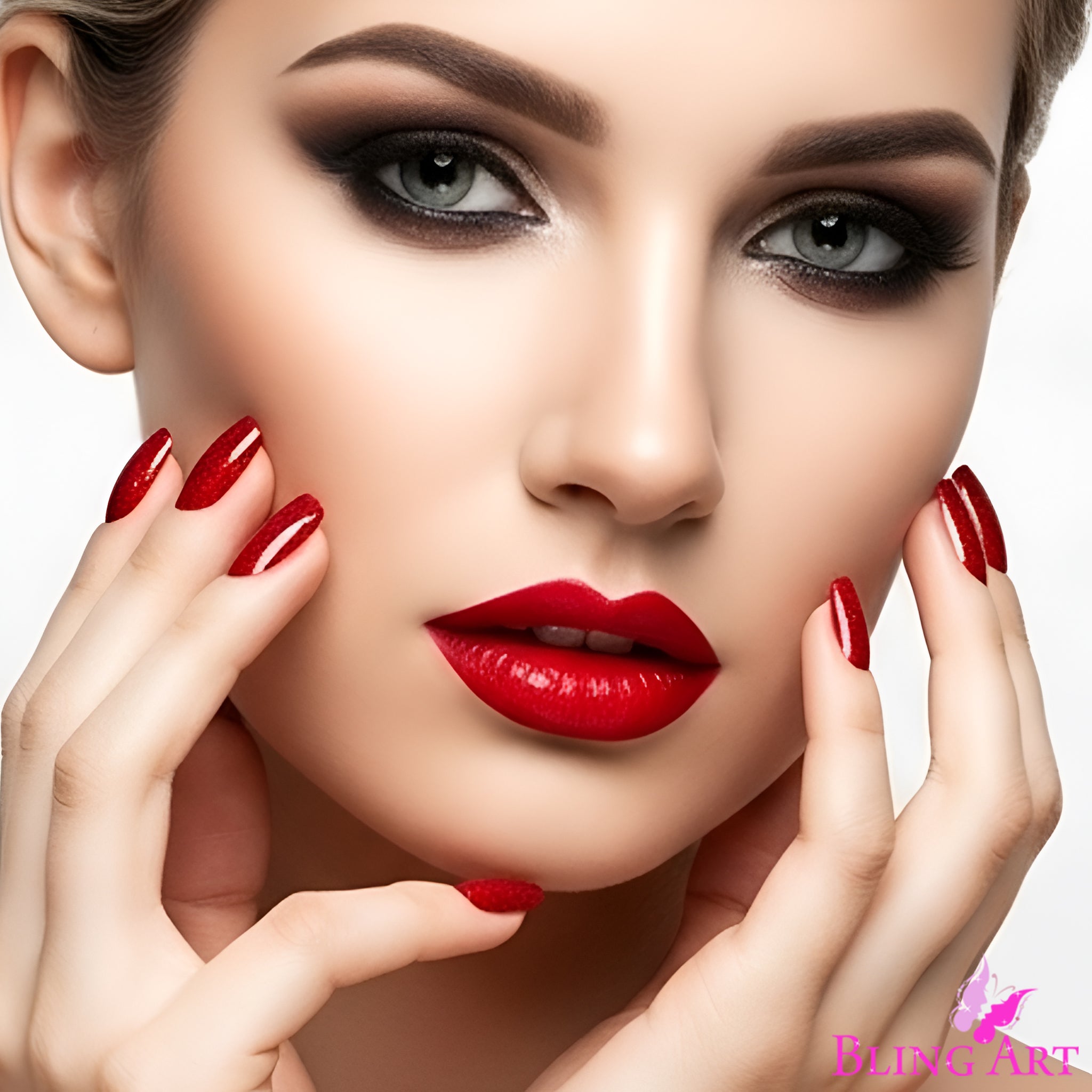 False Nails by Bling Art Red Gel French Manicure Fake Medium Tips with Glue