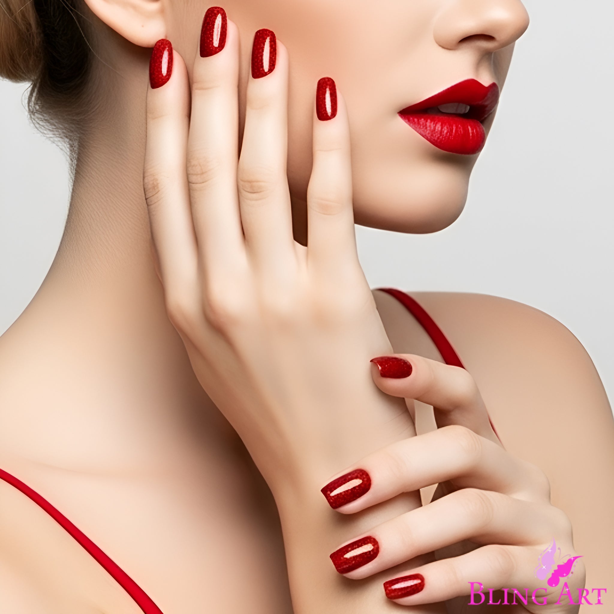 False Nails by Bling Art Red Gel French Manicure Fake Medium Tips with Glue