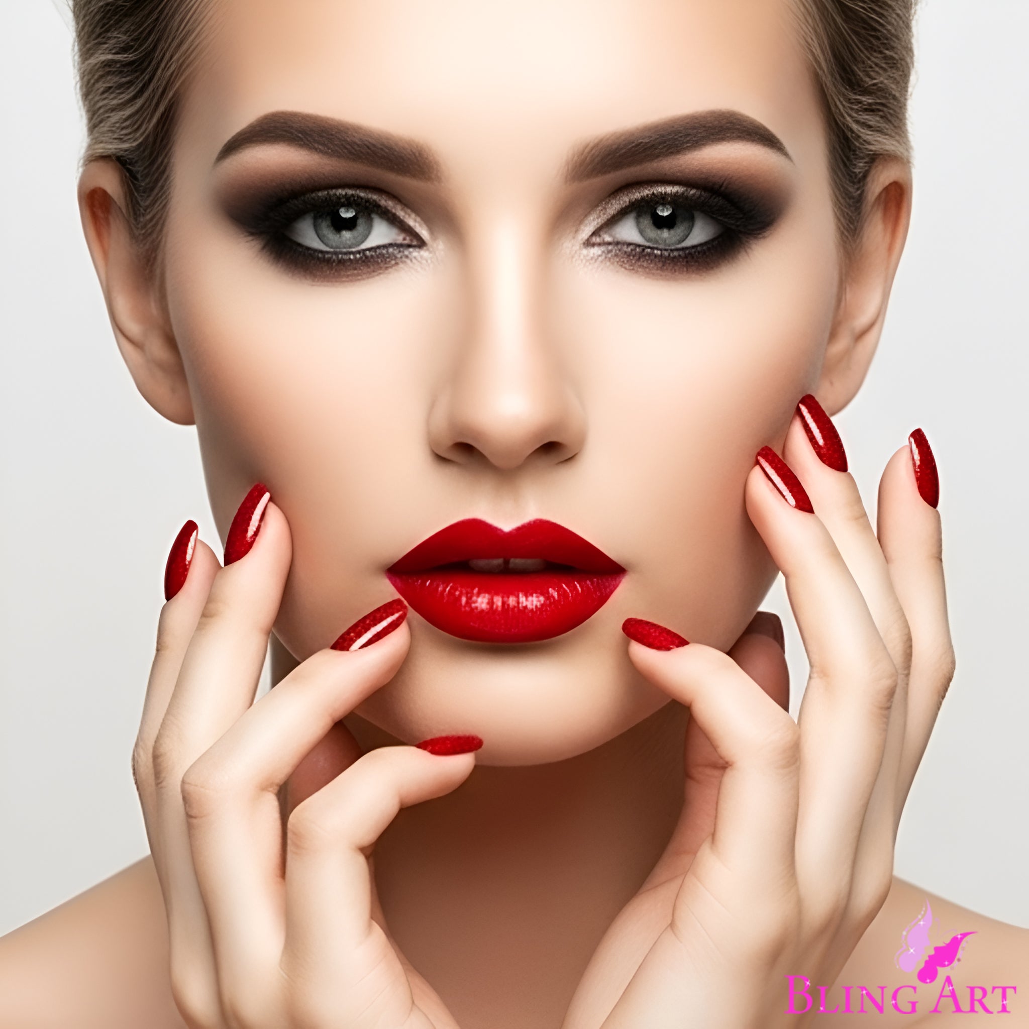 False Nails by Bling Art Red Gel French Manicure Fake Medium Tips with Glue