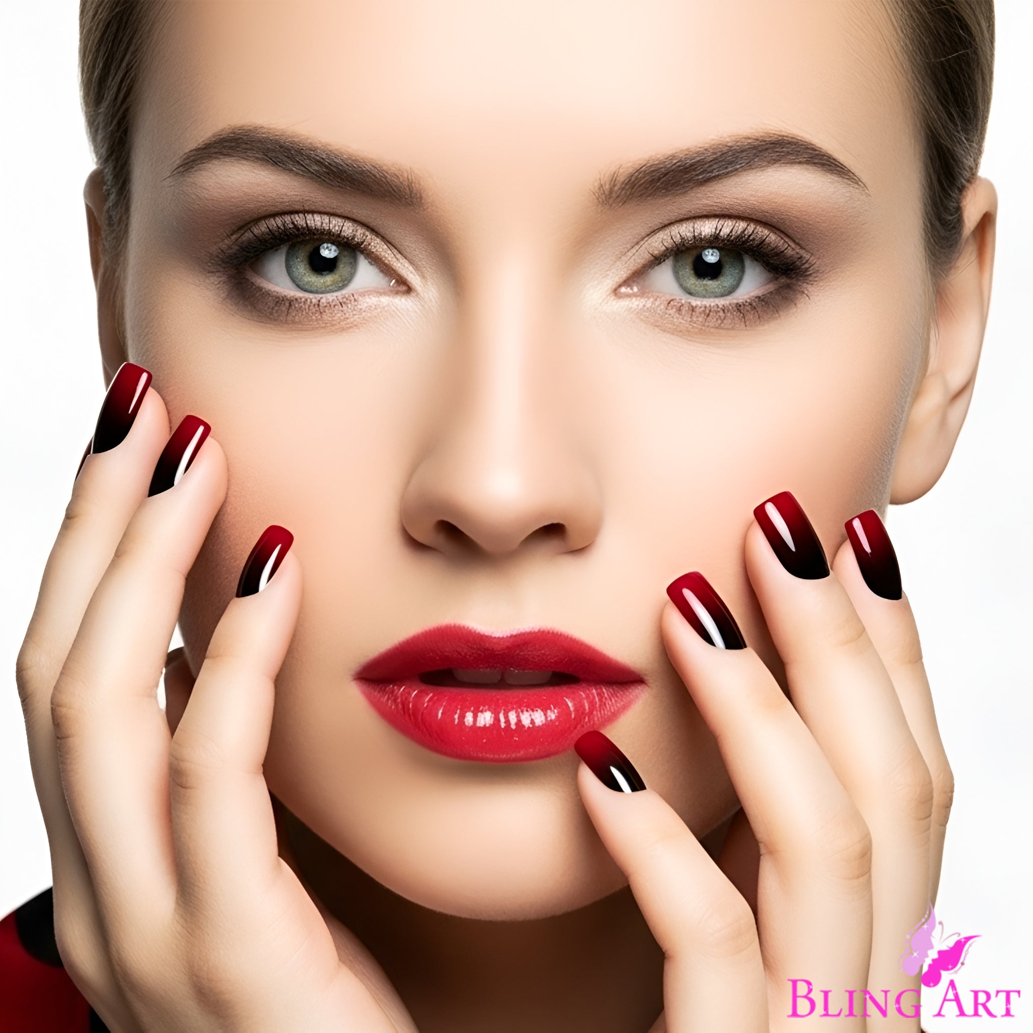 False Nails by Bling Art Red Black French Squoval 24 Fake Medium Acrylic Tips