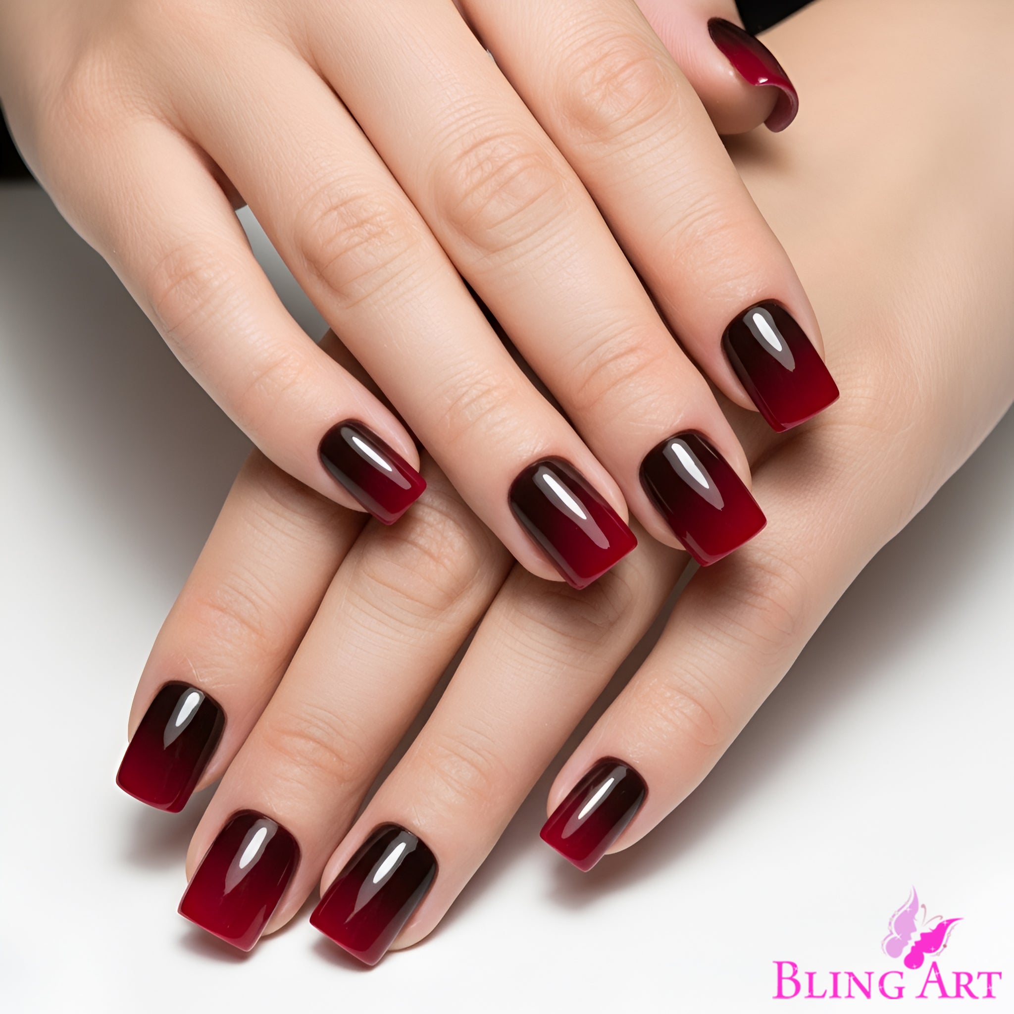 False Nails by Bling Art Red Black French Squoval 24 Fake Medium Acrylic Tips