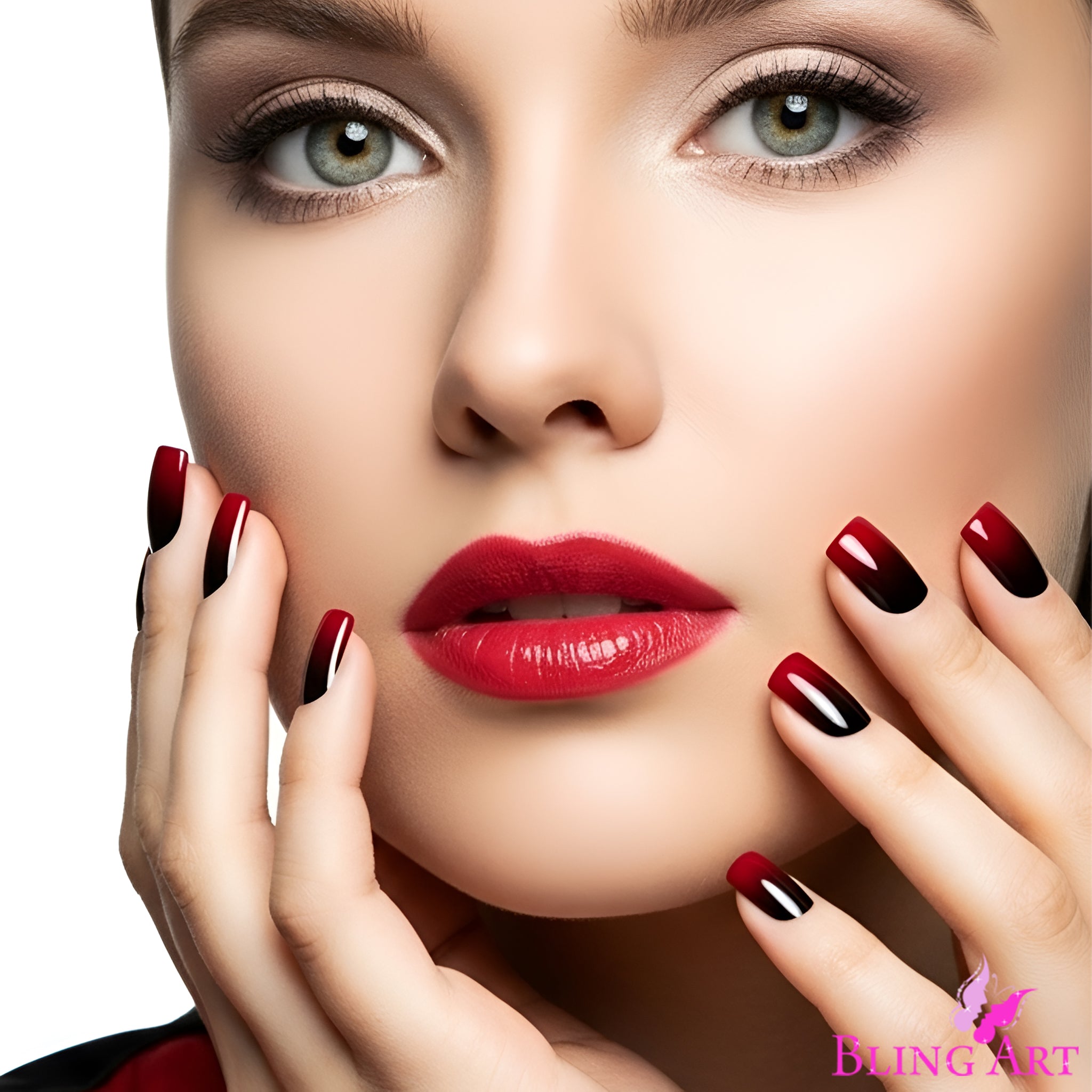 False Nails by Bling Art Red Black French Squoval 24 Fake Medium Acrylic Tips