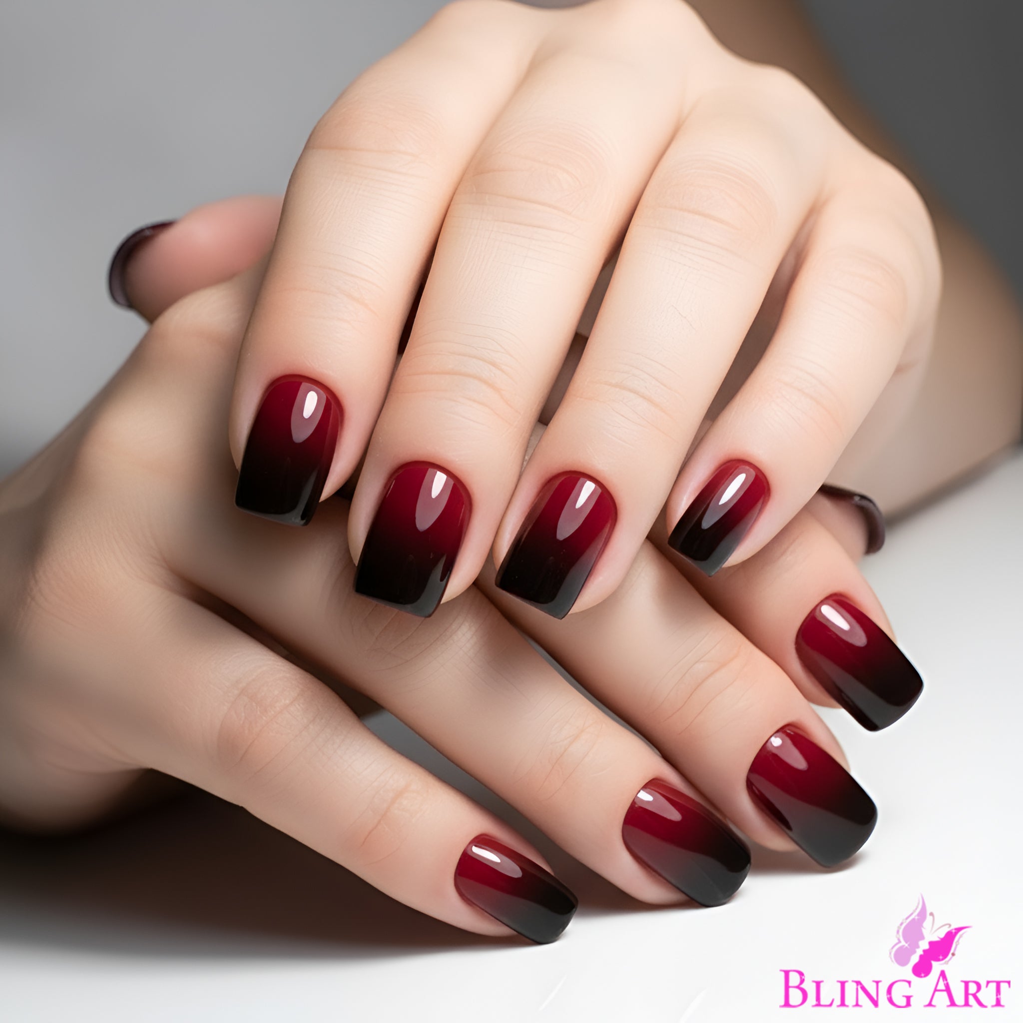 False Nails by Bling Art Red Black French Squoval 24 Fake Medium Acrylic Tips