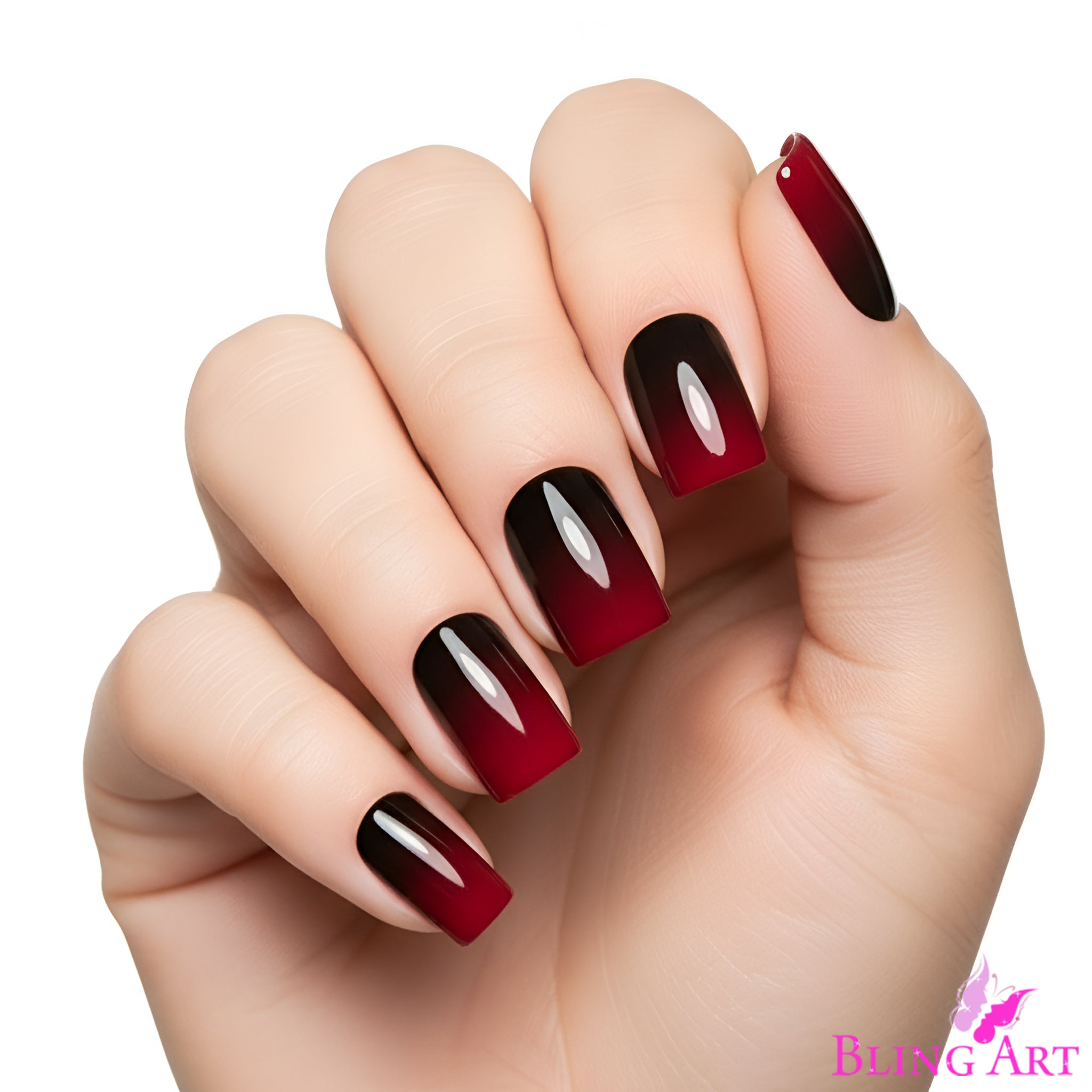 False Nails by Bling Art Red Black French Squoval 24 Fake Medium Acrylic Tips