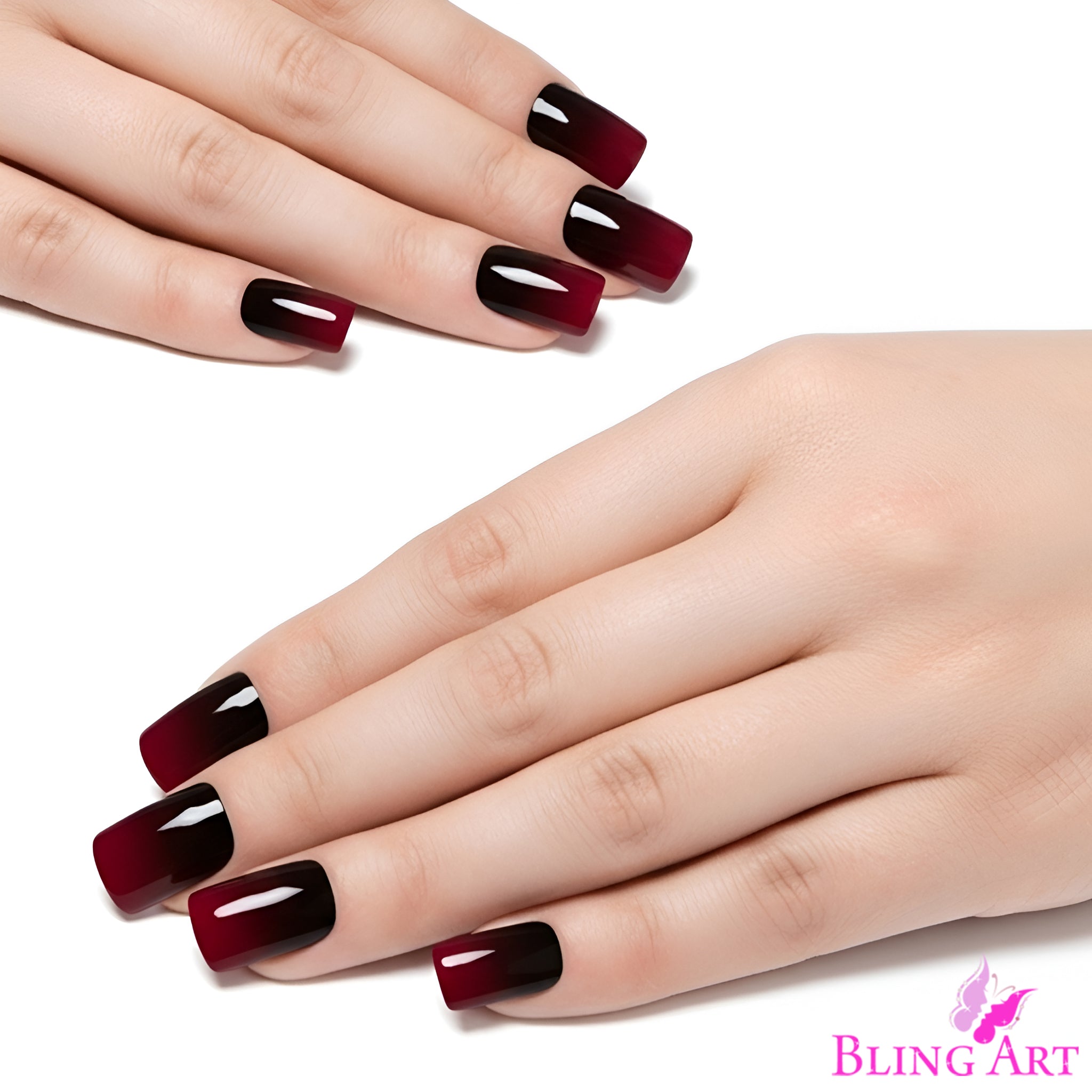 False Nails by Bling Art Red Black French Squoval 24 Fake Medium Acrylic Tips