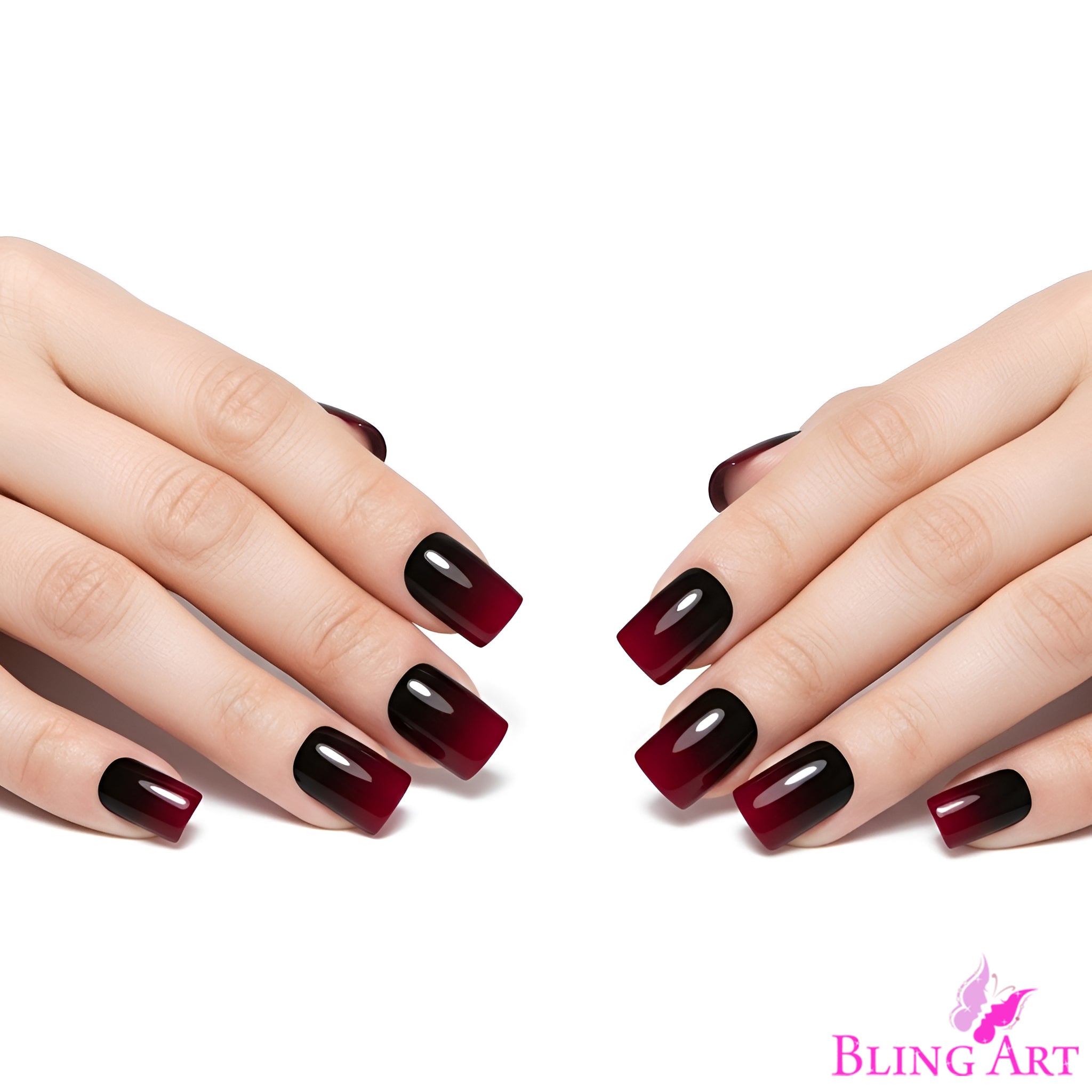 False Nails by Bling Art Red Black French Squoval 24 Fake Medium Acrylic Tips