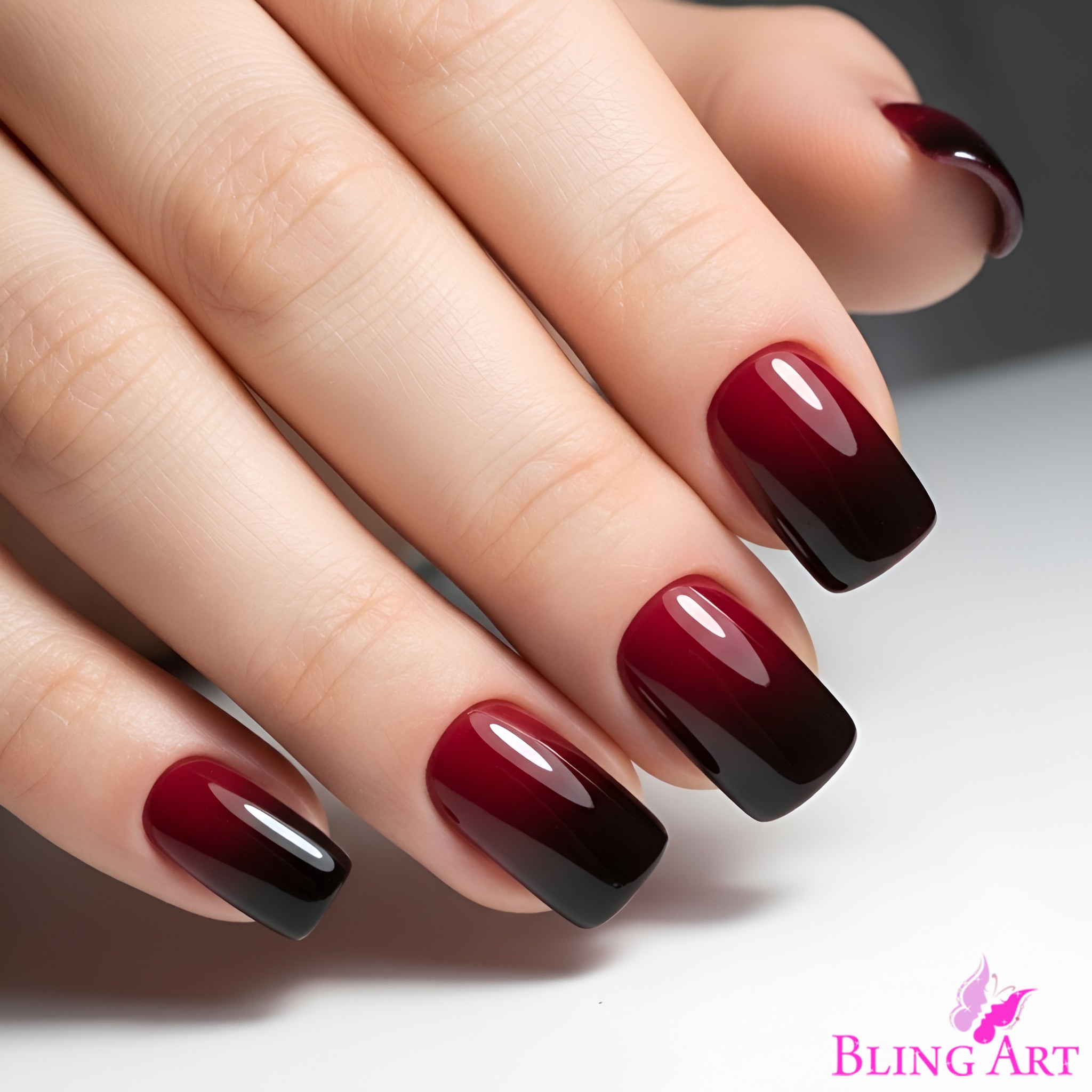 False Nails by Bling Art Red Black French Squoval 24 Fake Medium Acrylic Tips