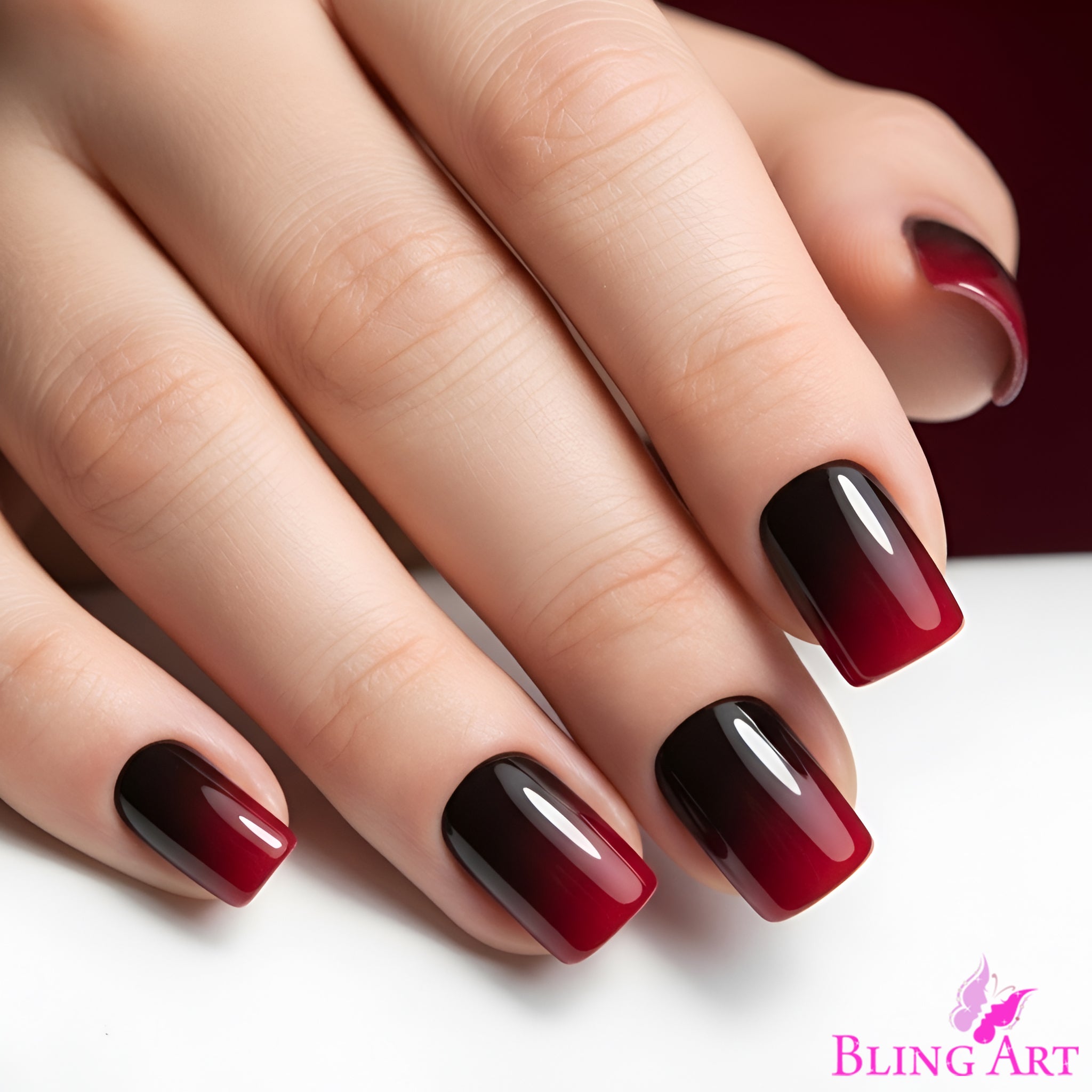 False Nails by Bling Art Red Black French Squoval 24 Fake Medium Acrylic Tips