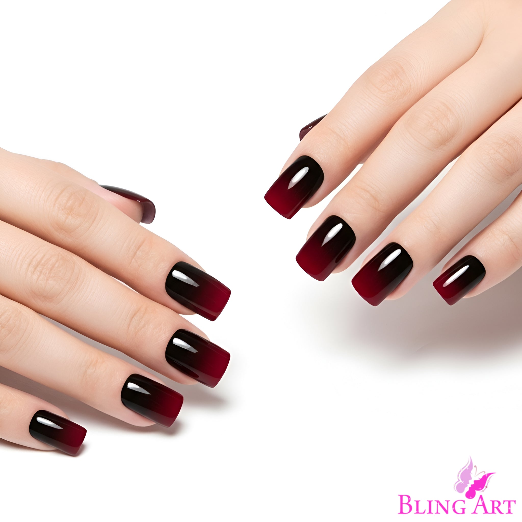 False Nails by Bling Art Red Black French Squoval 24 Fake Medium Acrylic Tips