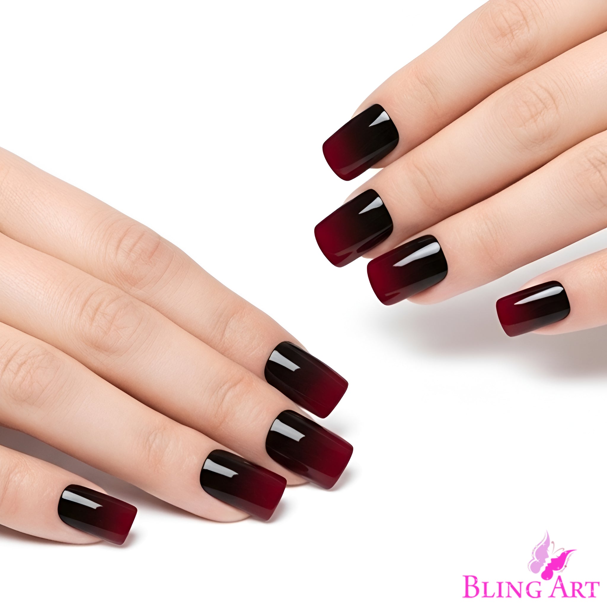 False Nails by Bling Art Red Black French Squoval 24 Fake Medium Acrylic Tips