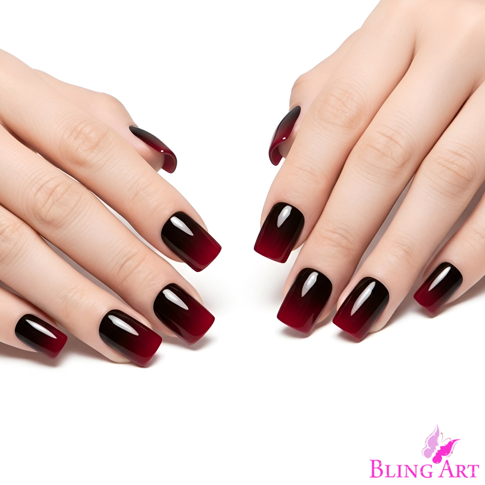 False Nails by Bling Art Red Black French Squoval 24 Fake Medium Acrylic Tips