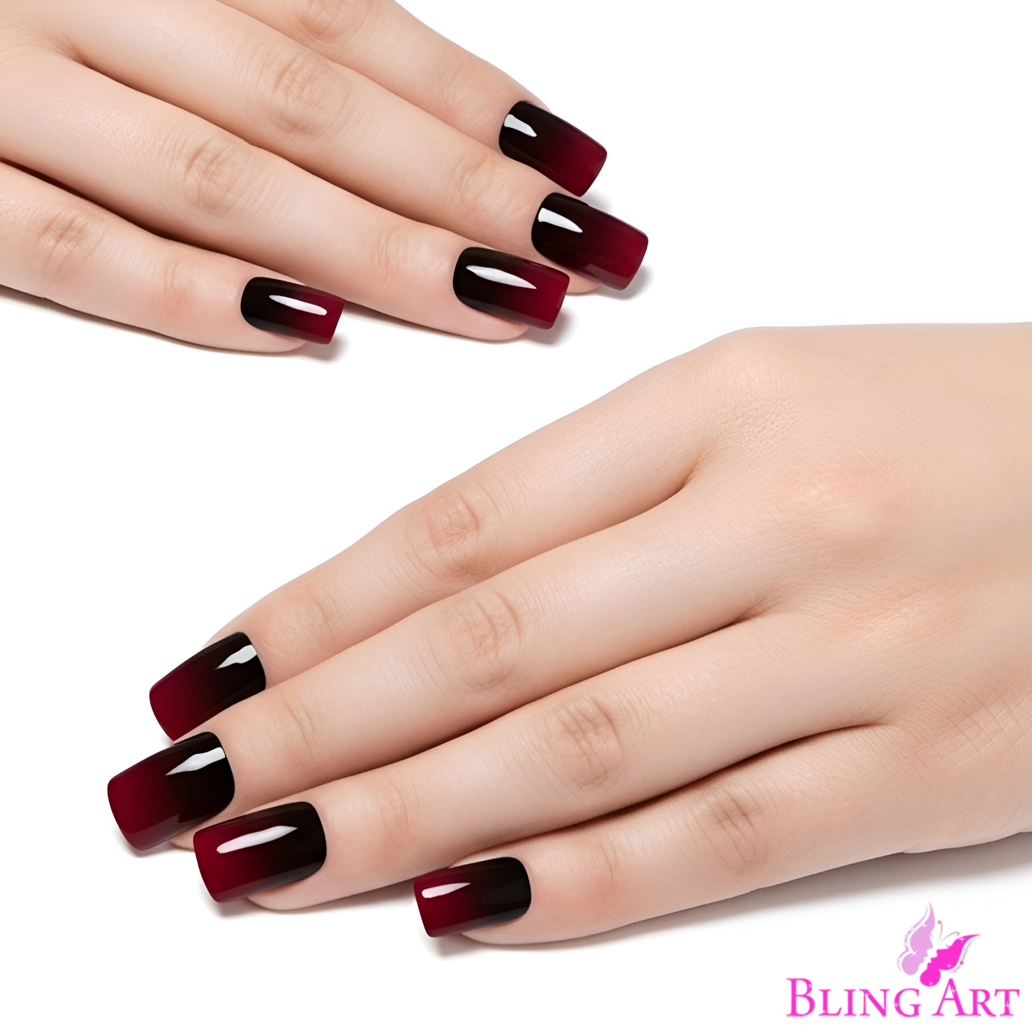 False Nails by Bling Art Red Black French Squoval 24 Fake Medium Acrylic Tips