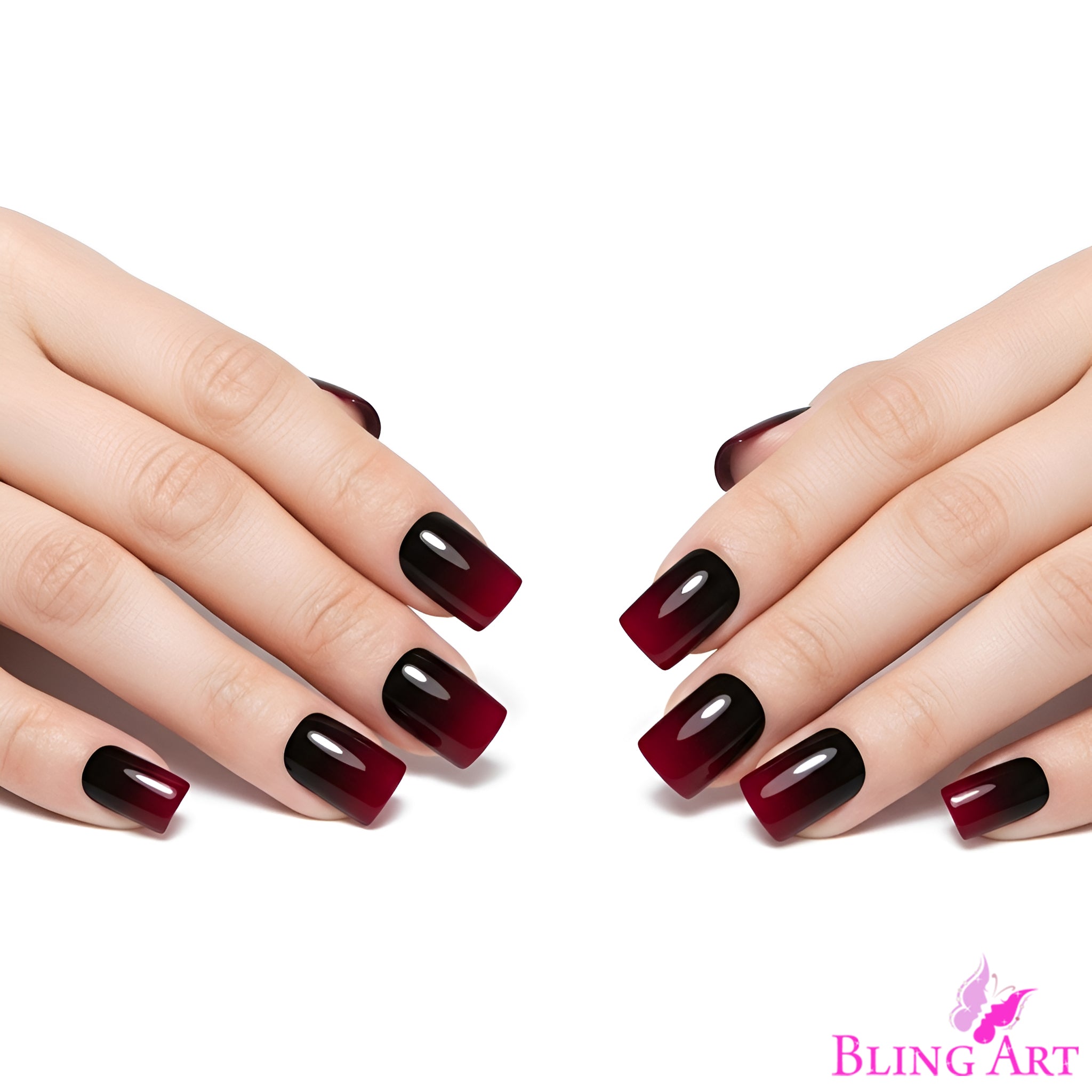 False Nails by Bling Art Red Black French Squoval 24 Fake Medium Acrylic Tips