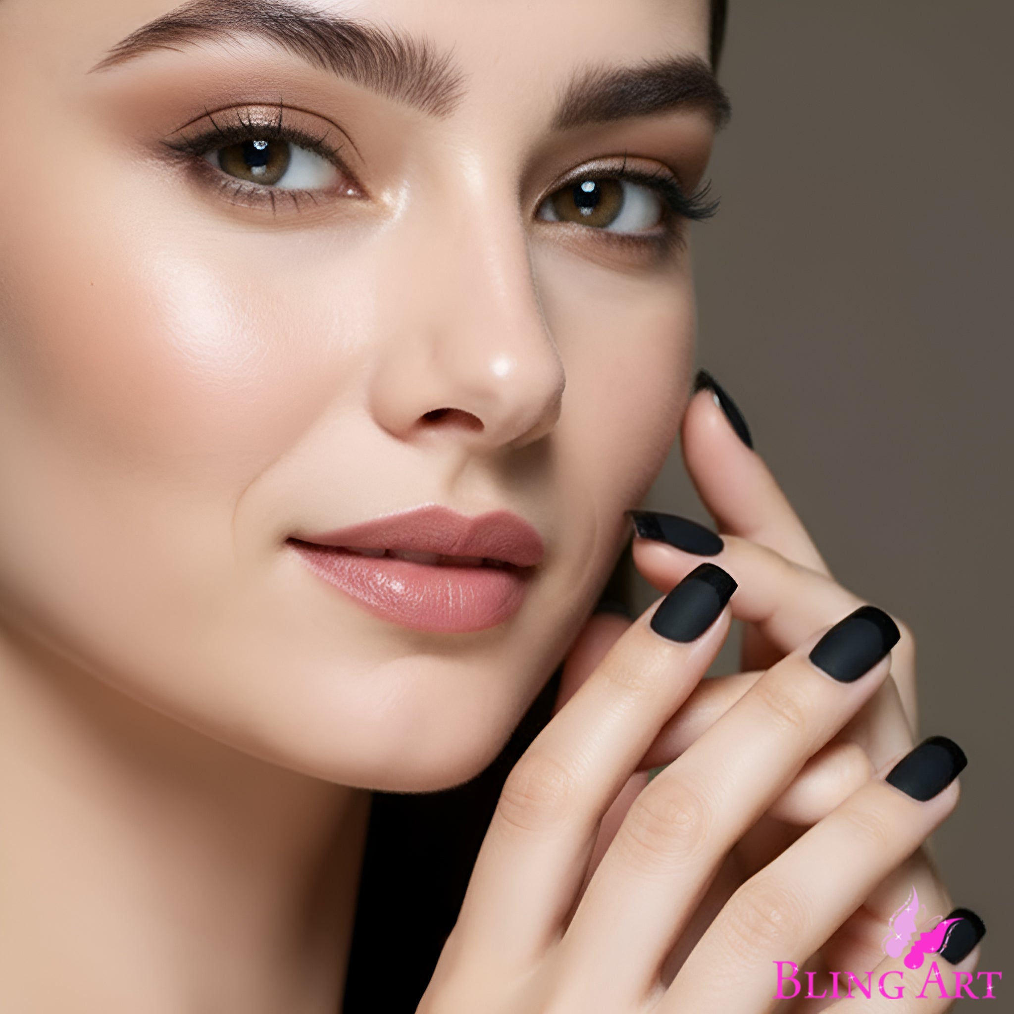 False Nails by Bling Art Black Matte French Manicure Fake Medium Tips with Glue