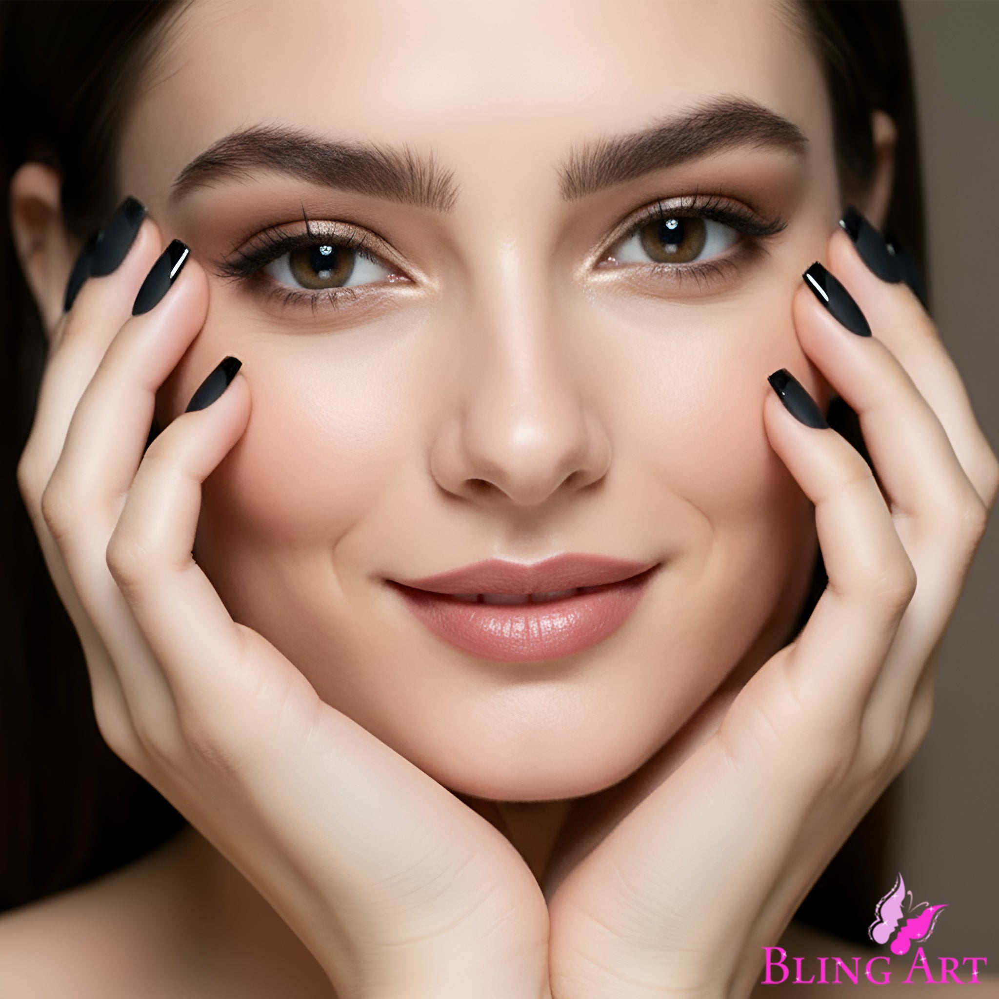 False Nails by Bling Art Black Matte French Manicure Fake Medium Tips with Glue