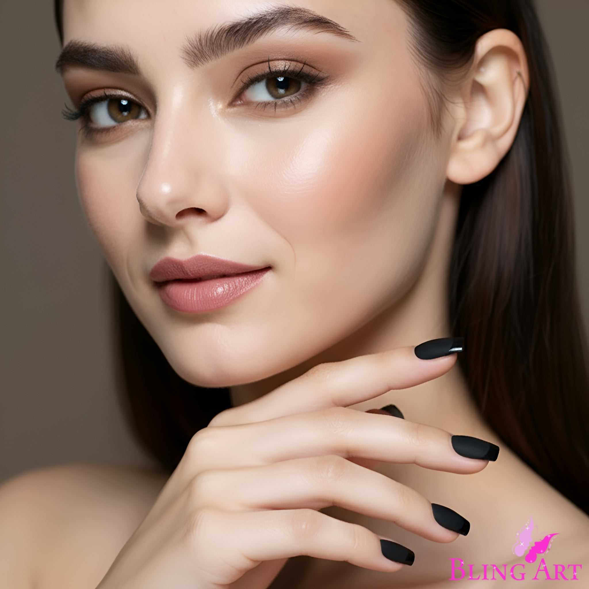 False Nails by Bling Art Black Matte French Manicure Fake Medium Tips with Glue