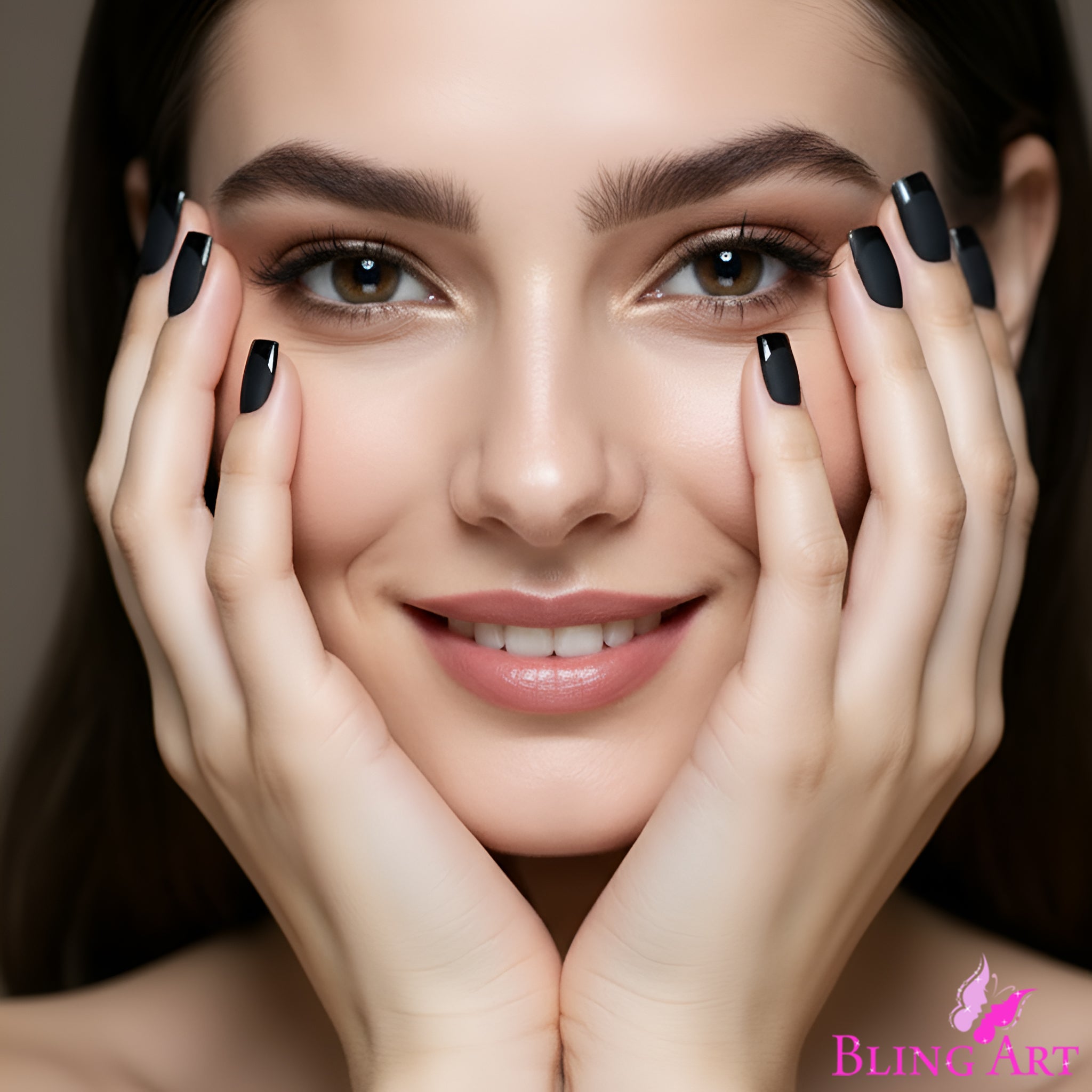 False Nails by Bling Art Black Matte French Manicure Fake Medium Tips with Glue