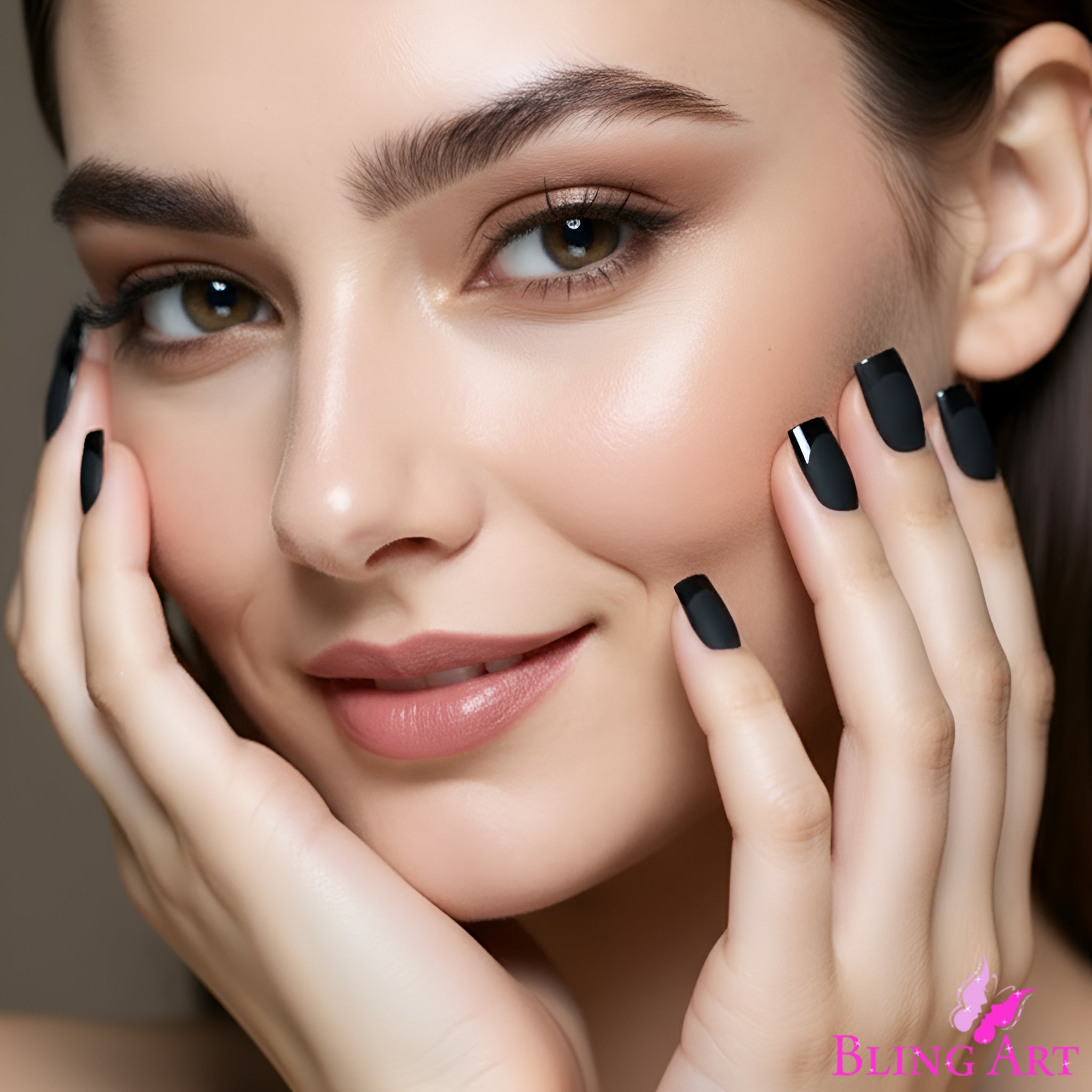 False Nails by Bling Art Black Matte French Manicure Fake Medium Tips with Glue