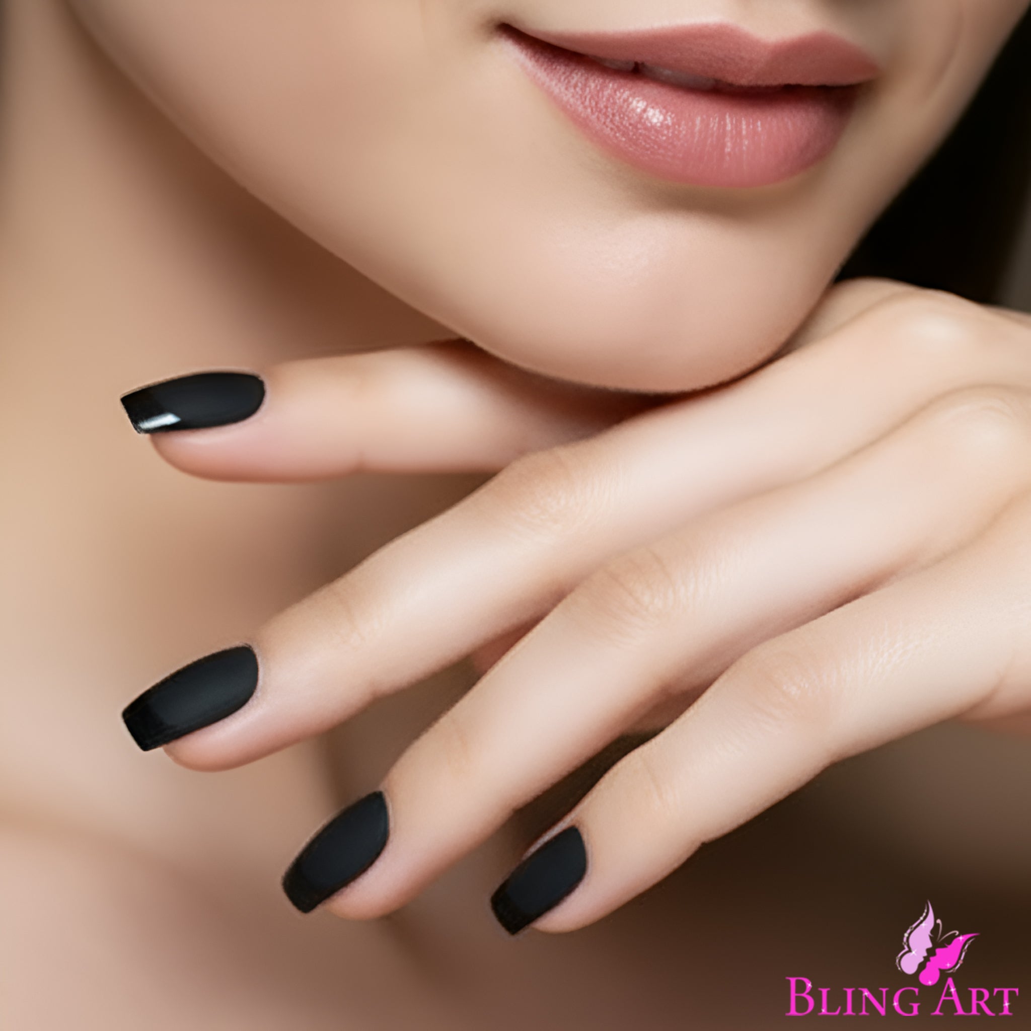 False Nails by Bling Art Black Matte French Manicure Fake Medium Tips with Glue