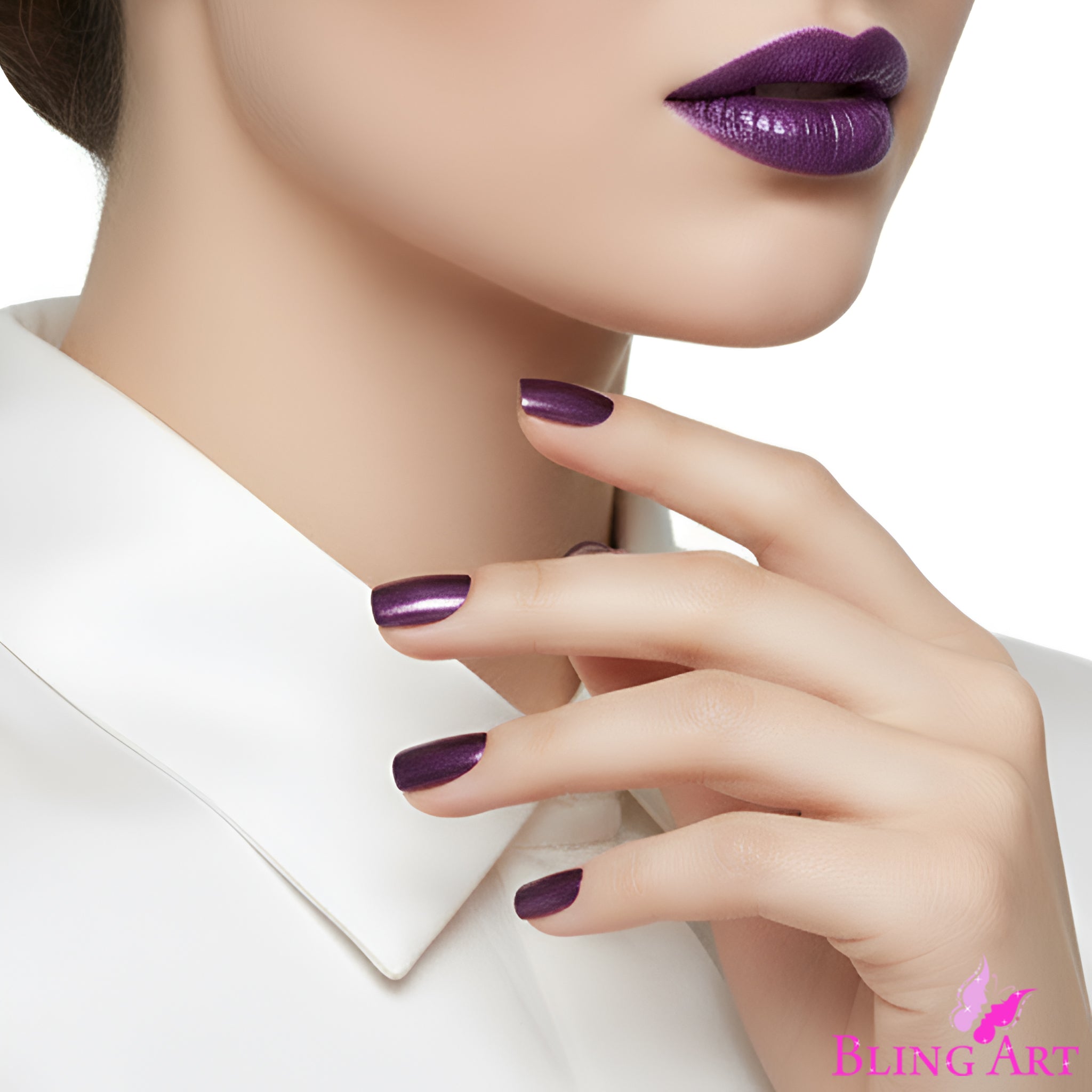 False Nails Bling Art Purple Acrylic French Manicure Fake Medium Tips with Glue